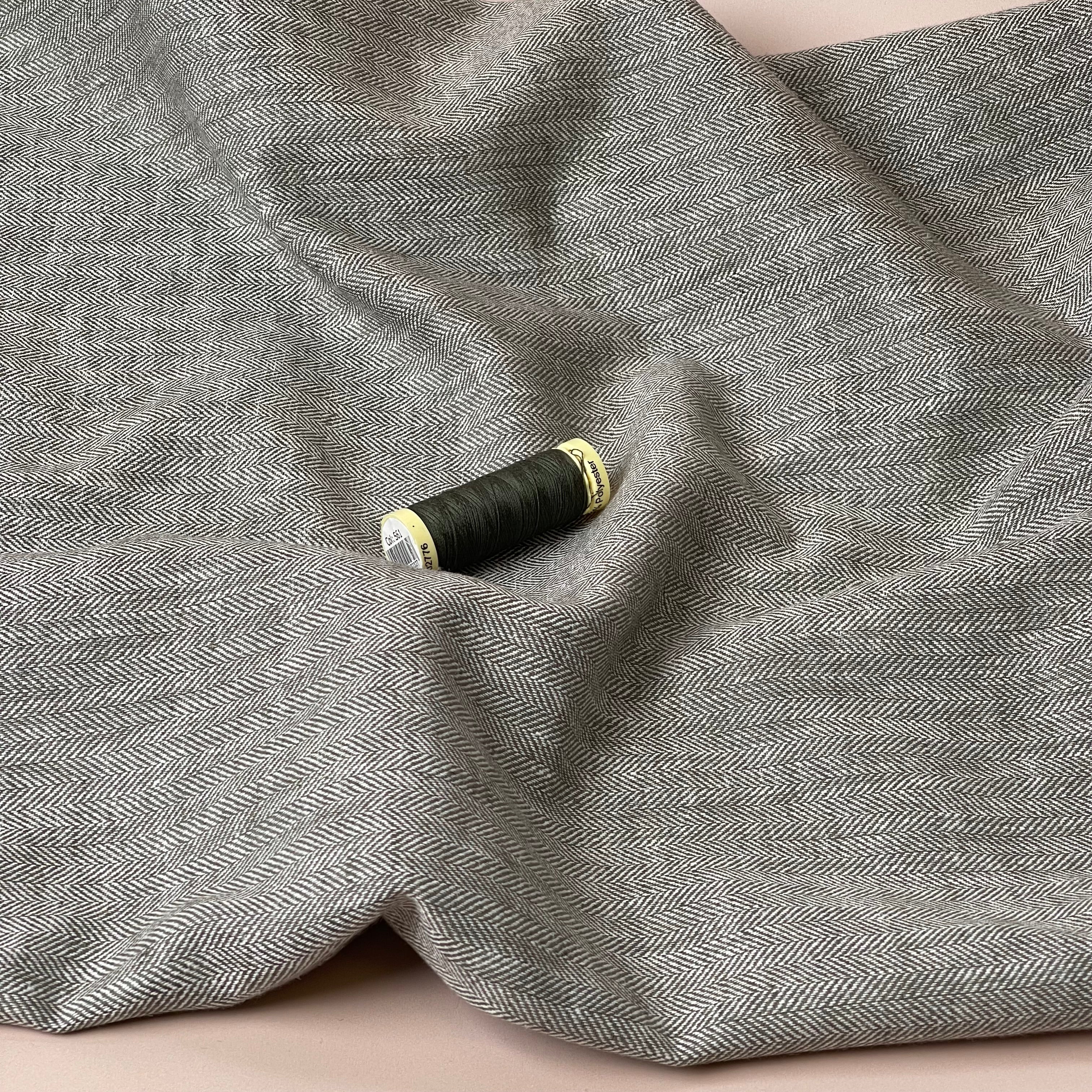 Chevron in Army Green Linen Cotton Twill