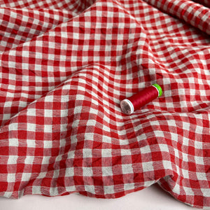 Yarn Dyed Pure Linen Gingham in Red