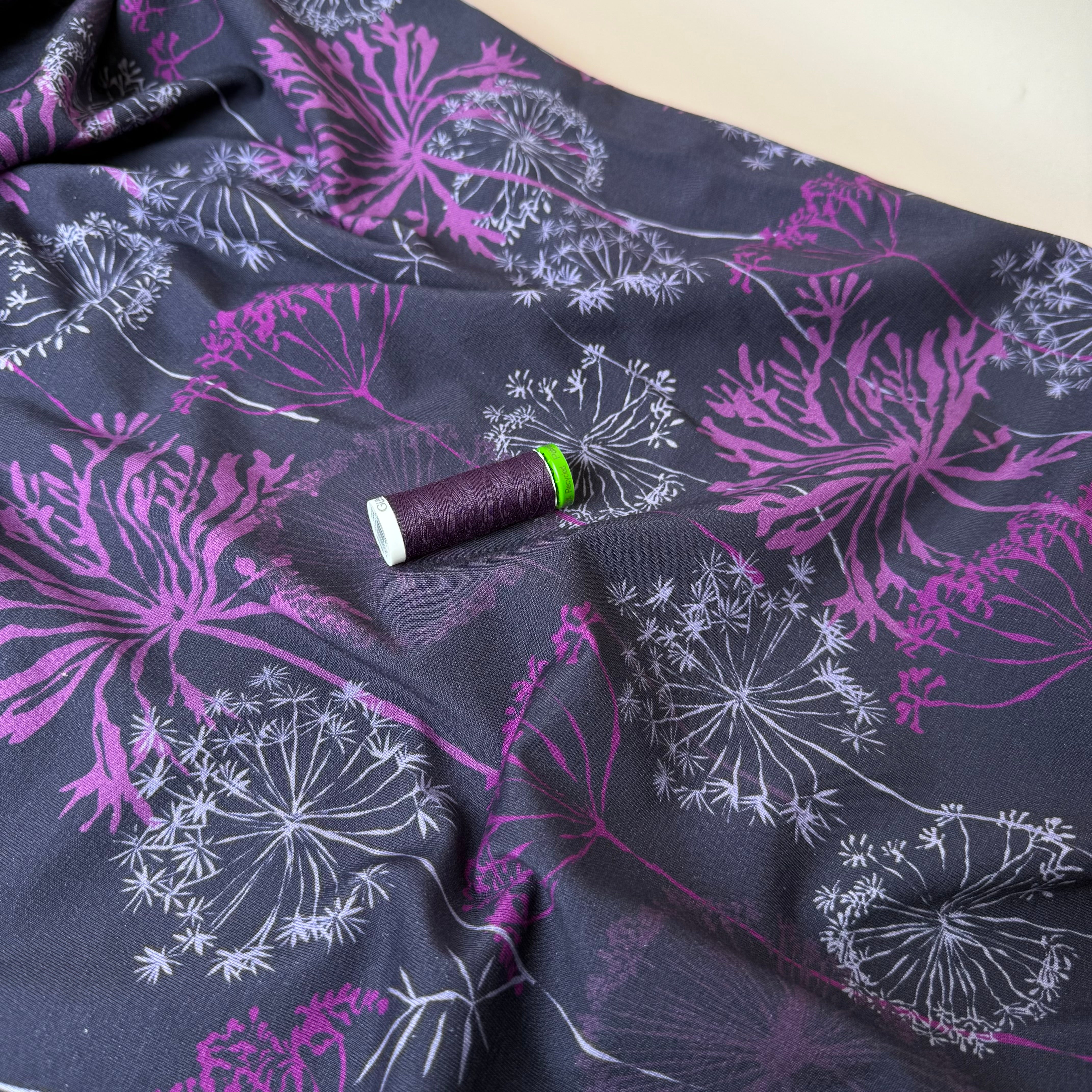 Danish Design - Autumn Seeds on Purple Cotton Jersey Fabric