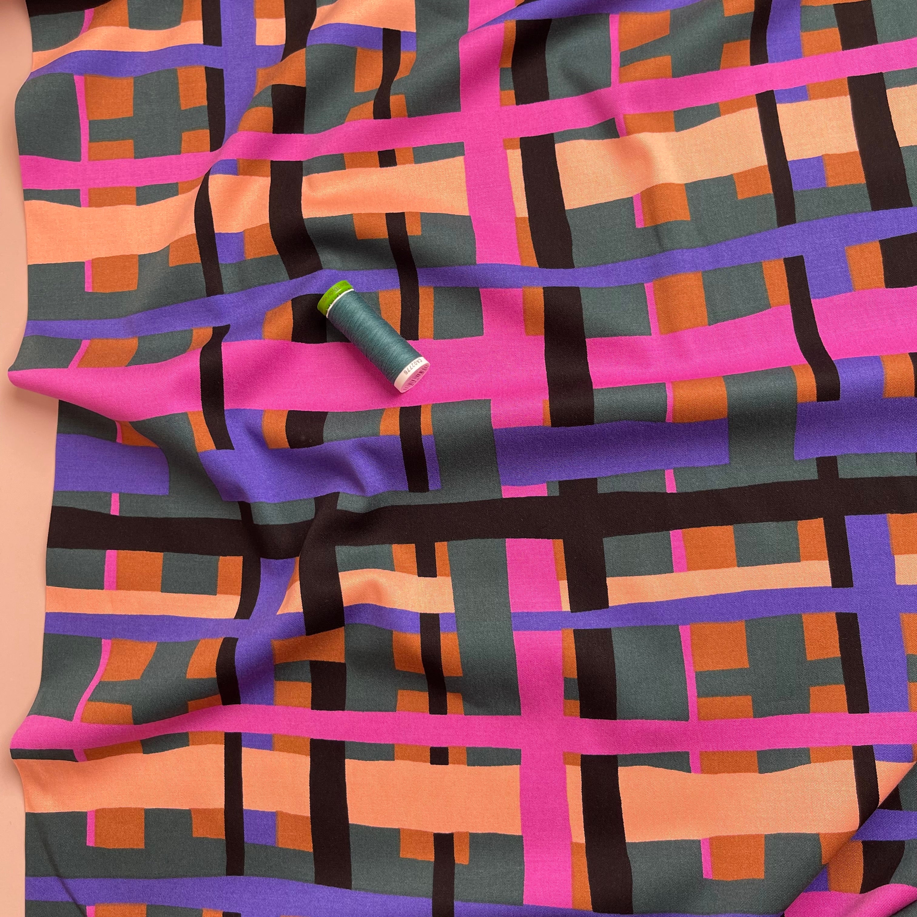 REMNANT 0.66 Metre - Nerida Hansen - Rosella Stretch Lines Clay Stretch Viscose Twill Fabric
