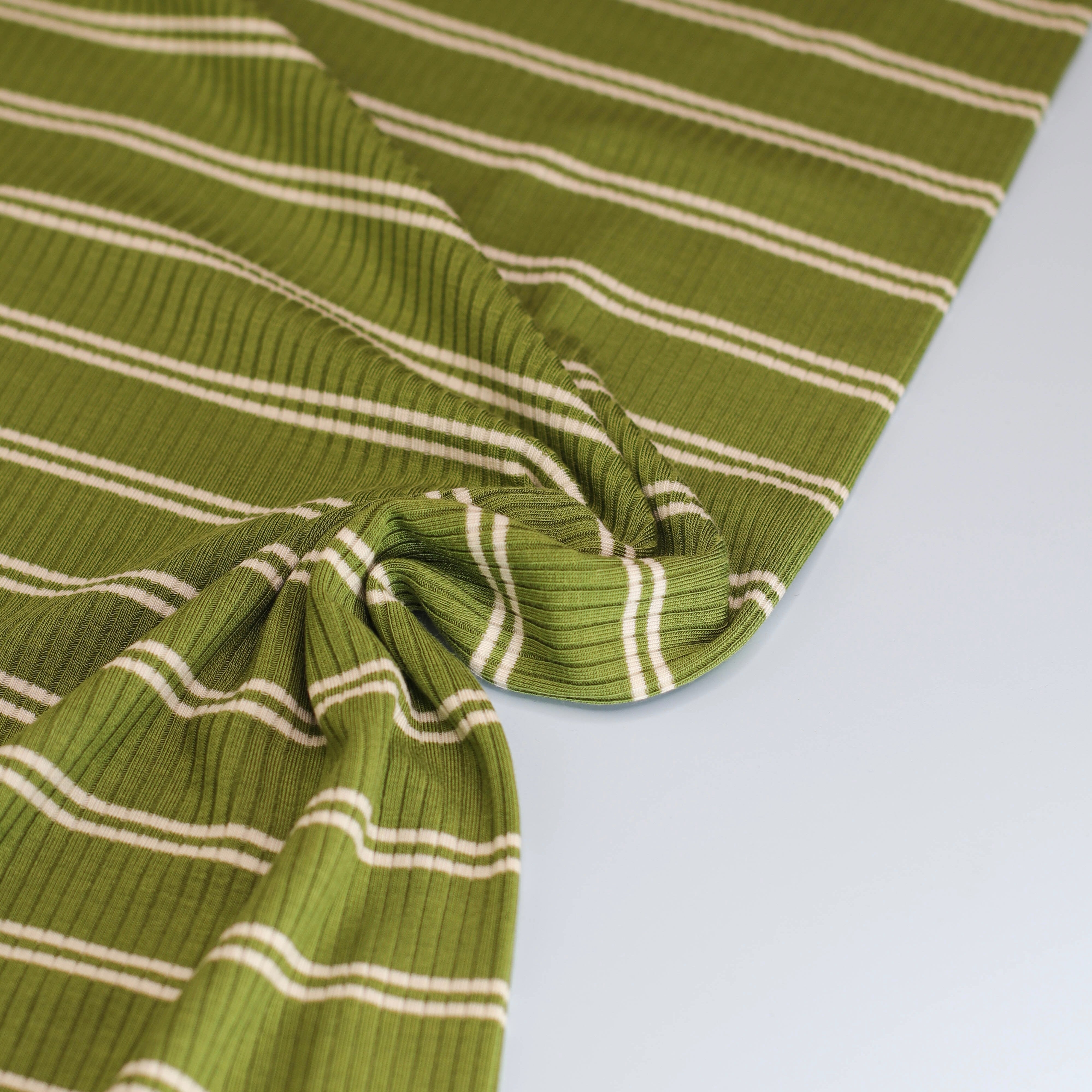 Derby Slim Stripe Ribbed Jersey in Tea Green with TENCEL™ Modal Fibres