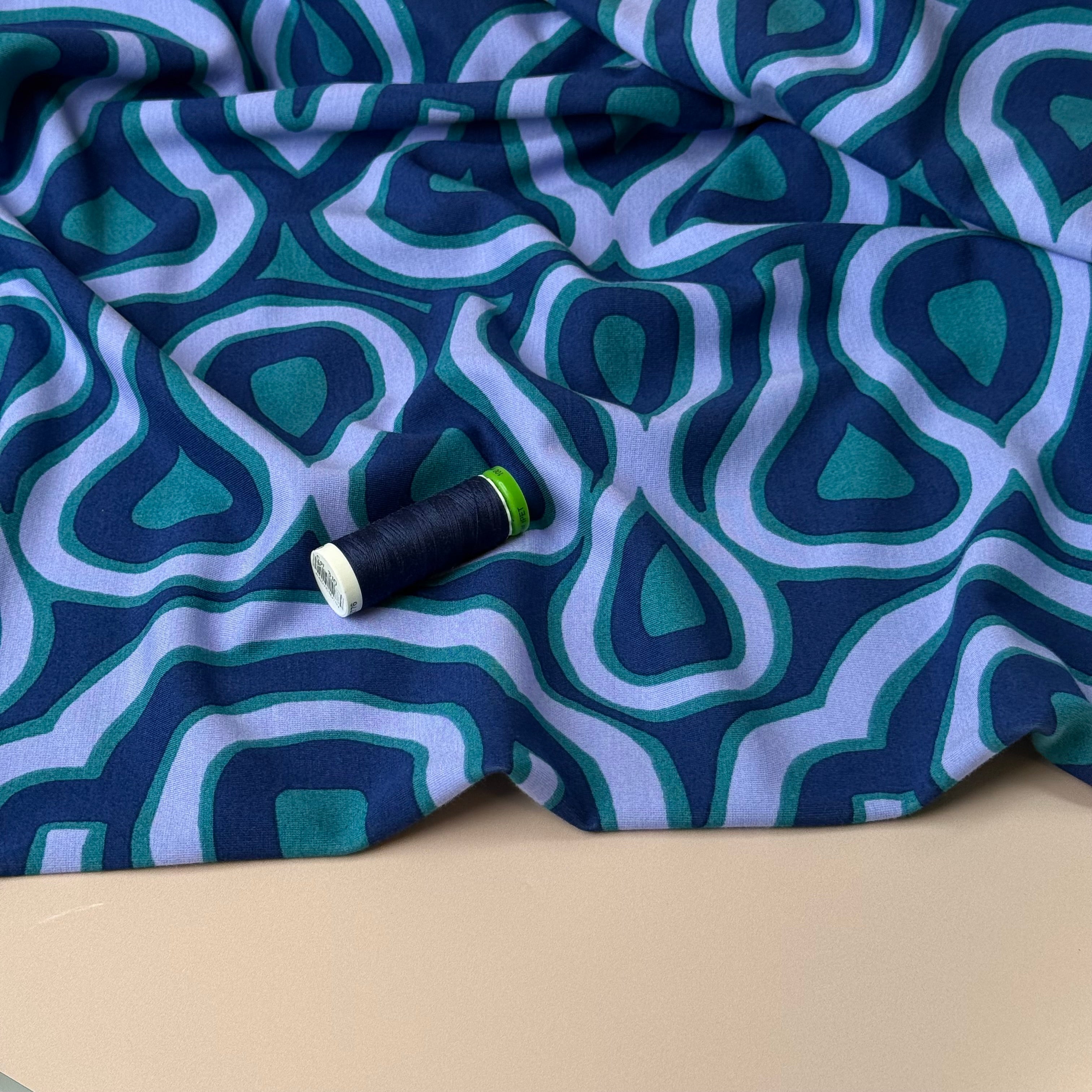 Graphic Swirls Viscose Ponte Roma Double Knit Fabric
