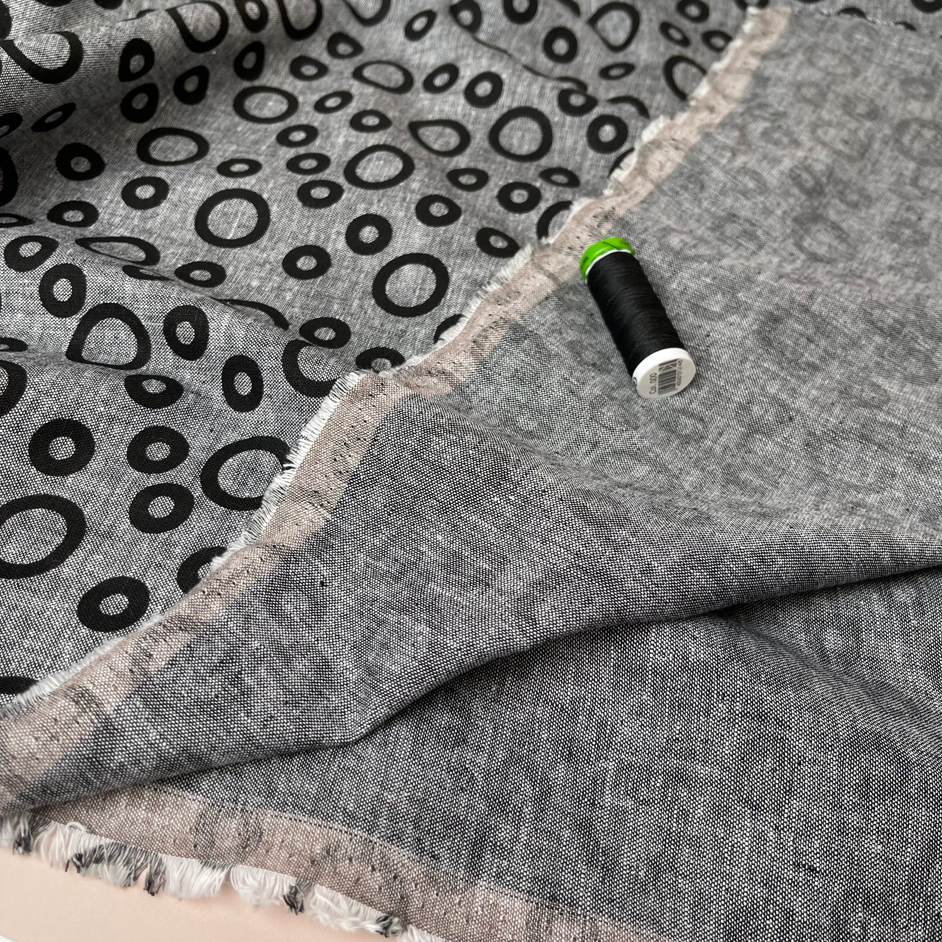 Black Circles Melange Linen Cotton Fabric