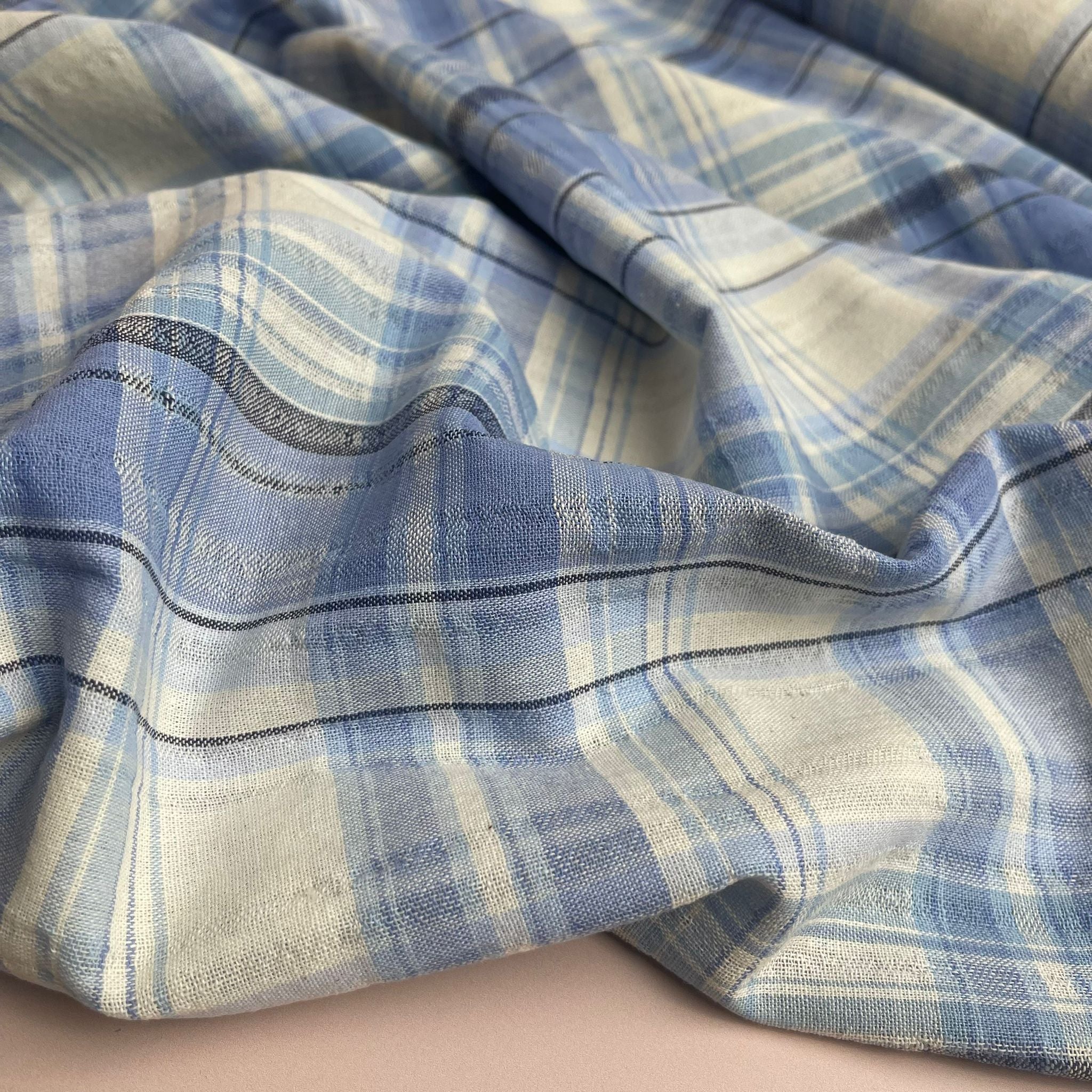 Limited Edition - Luxury Pyjama Kit with yarn Died Blue Check Cotton