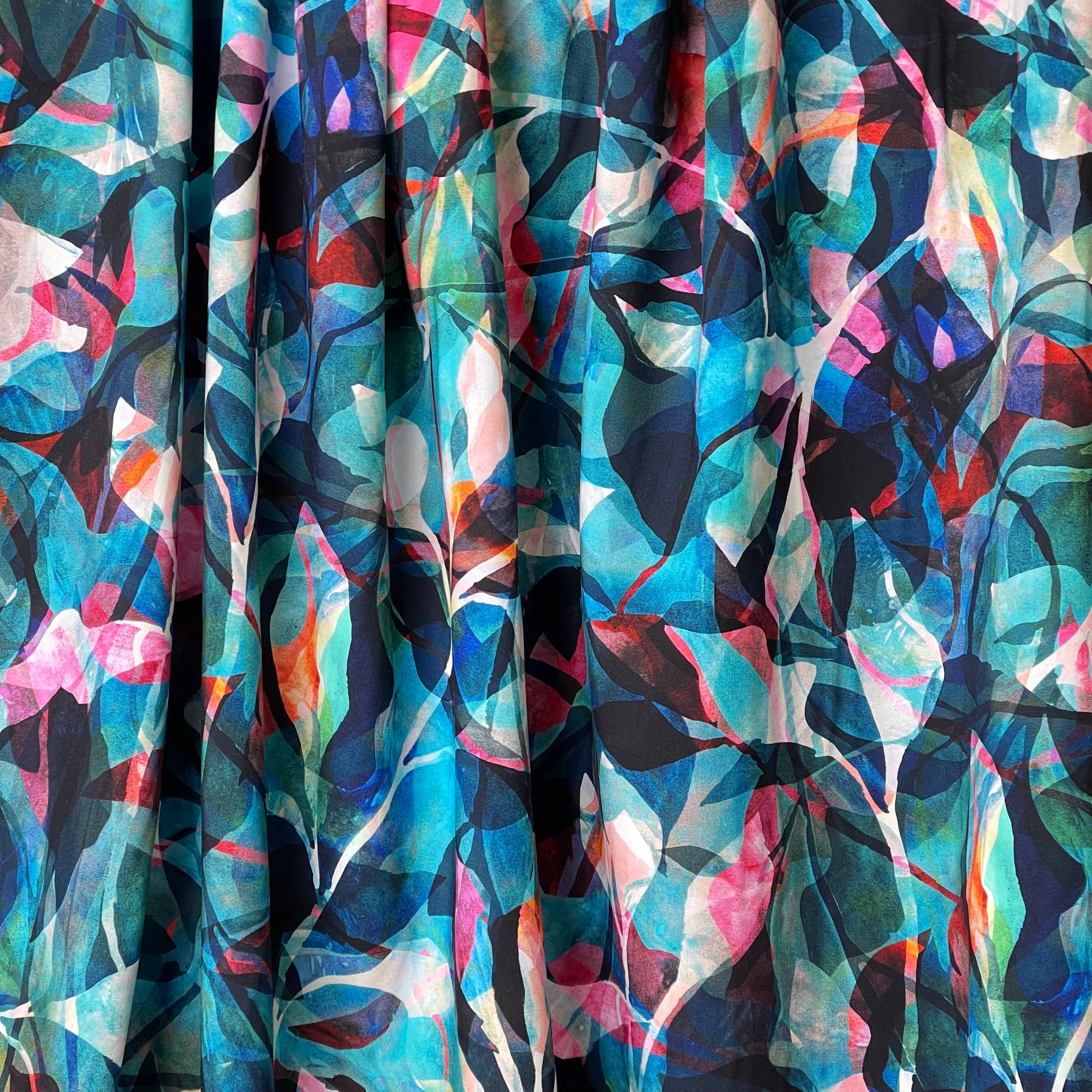 Summer Party - Painted Foliage Teal Viscose Fabric