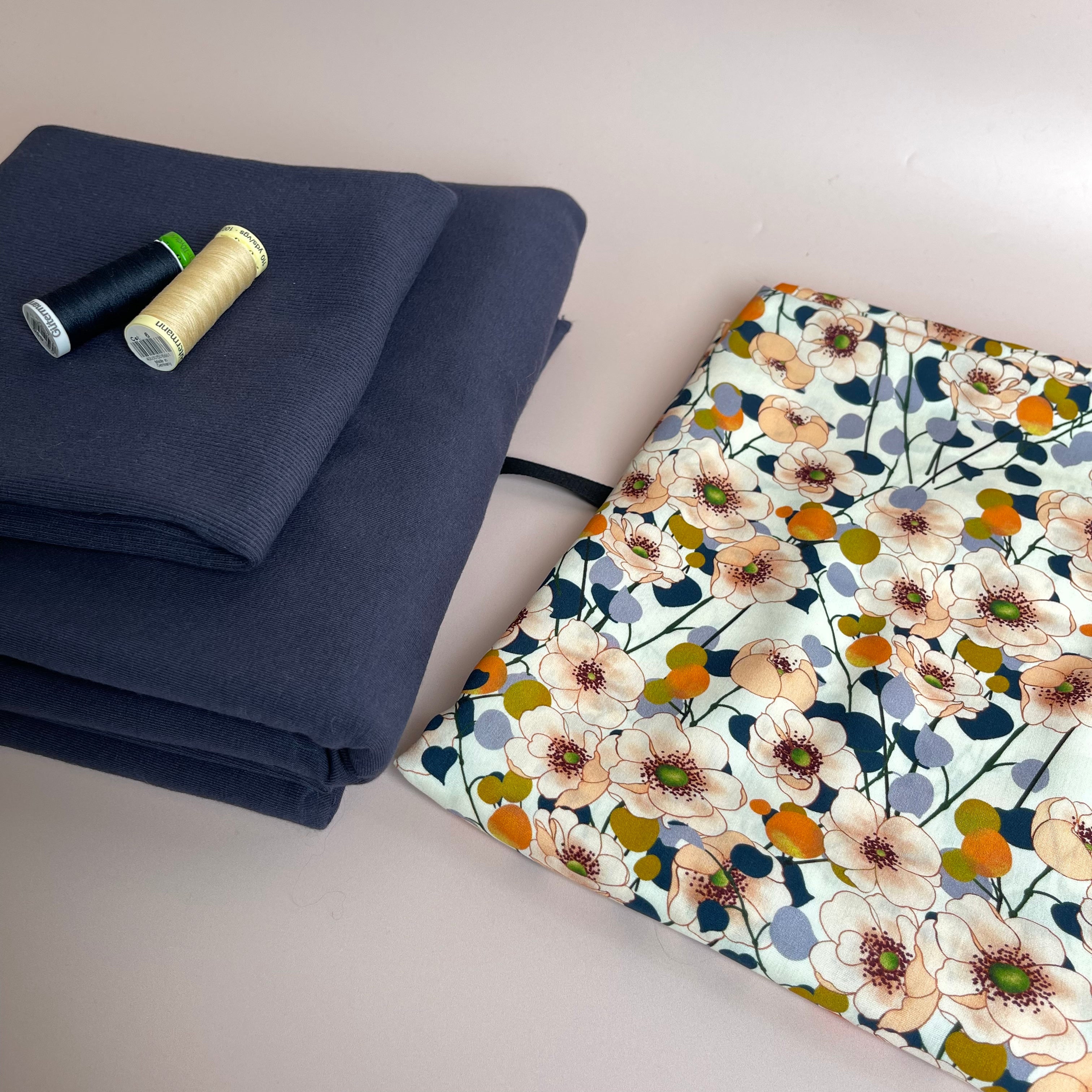 Make an Outfit Colour Bundle - Apricot Blossom Viscose & Polar Night Blue French Terry