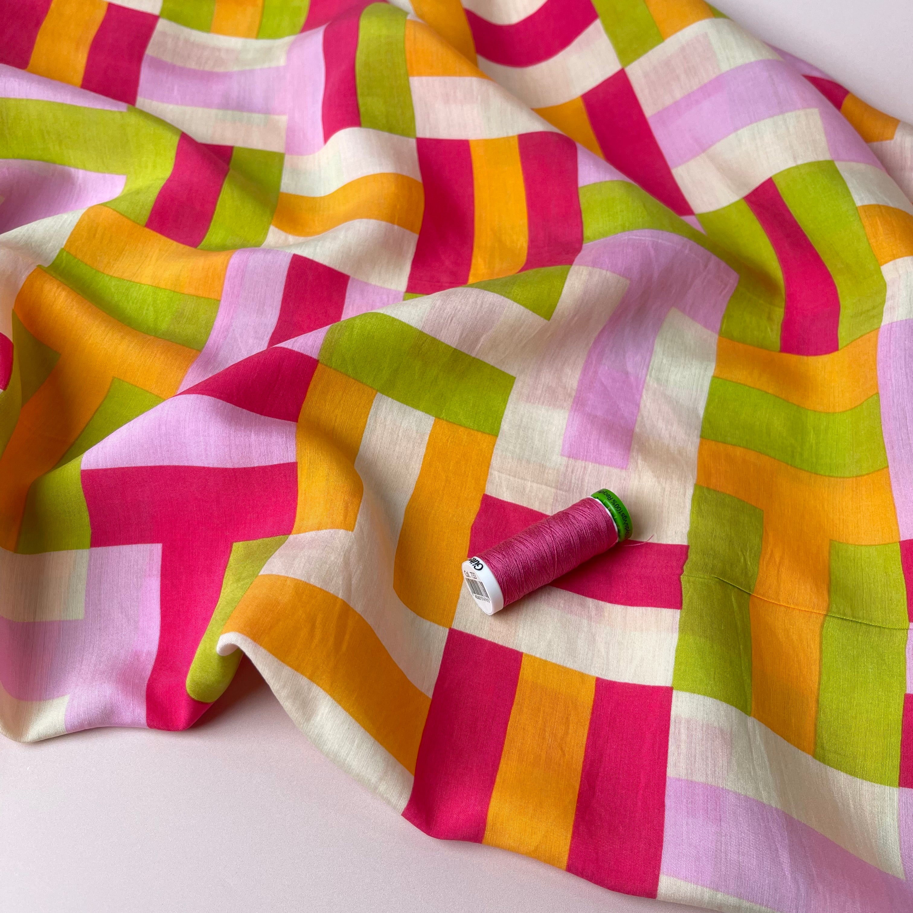 Rainbow Maze Viscose Blend Fabric
