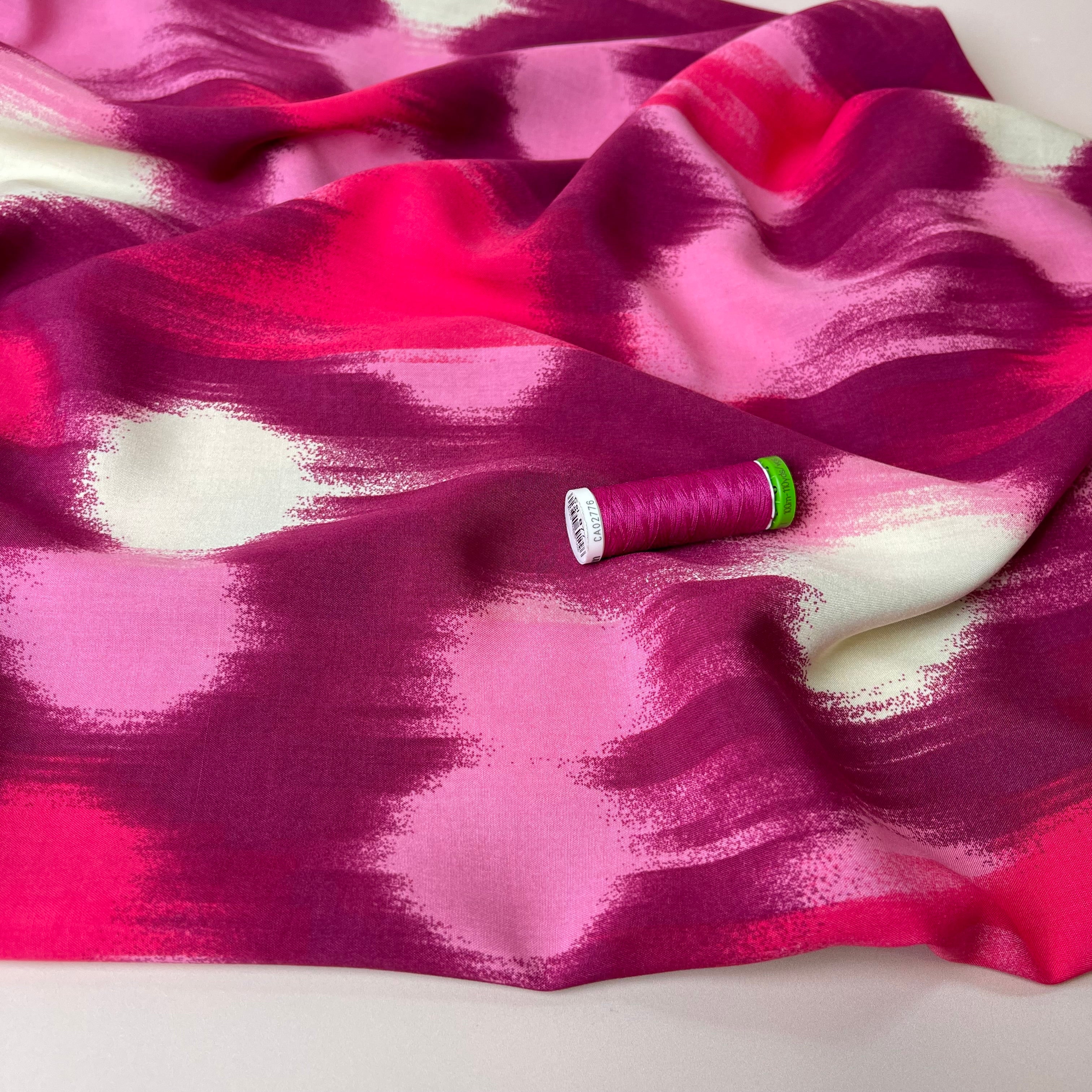 Painterly Spots Pink Viscose Poplin Fabric