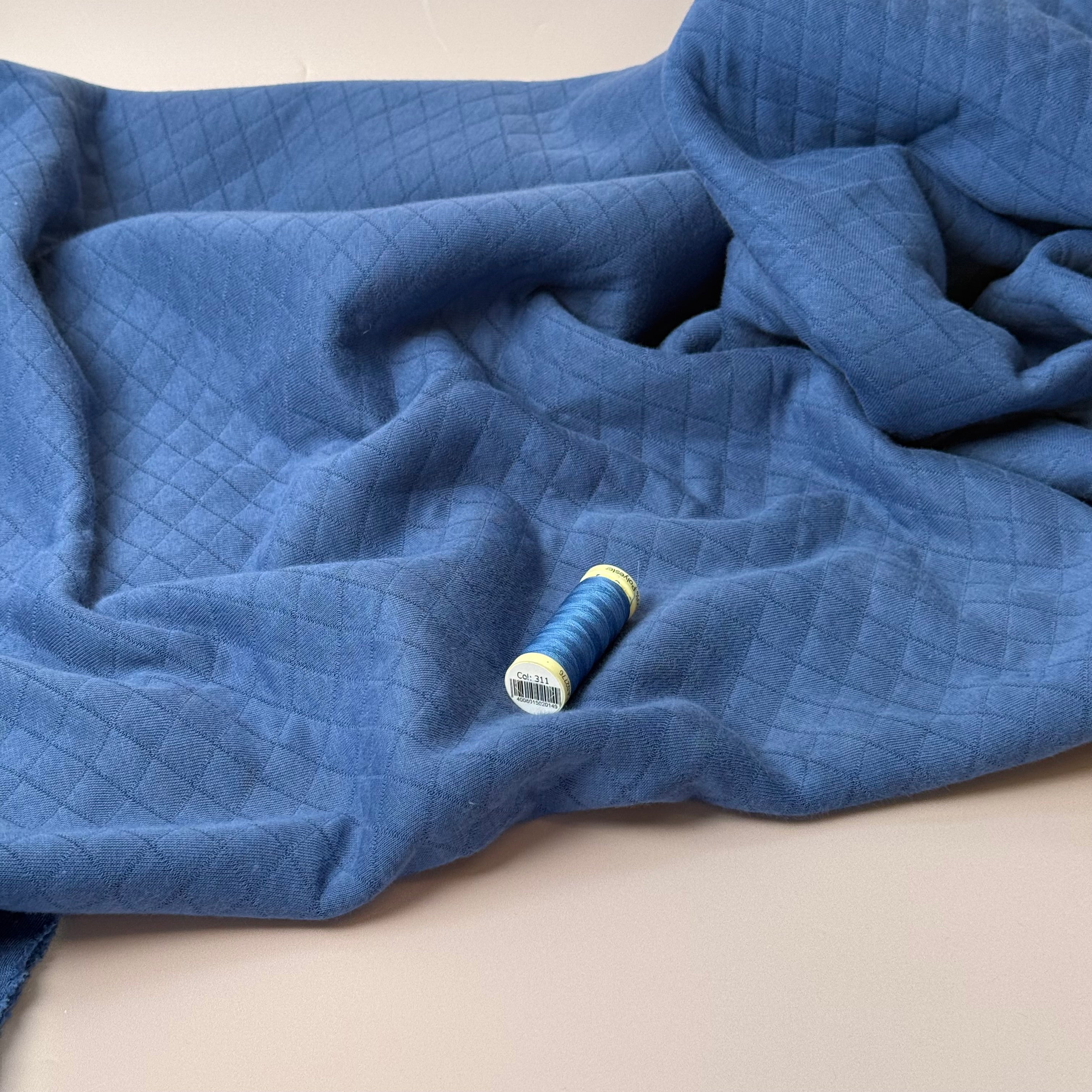 Diamond Jacquard Quilted Knit in Denim Blue