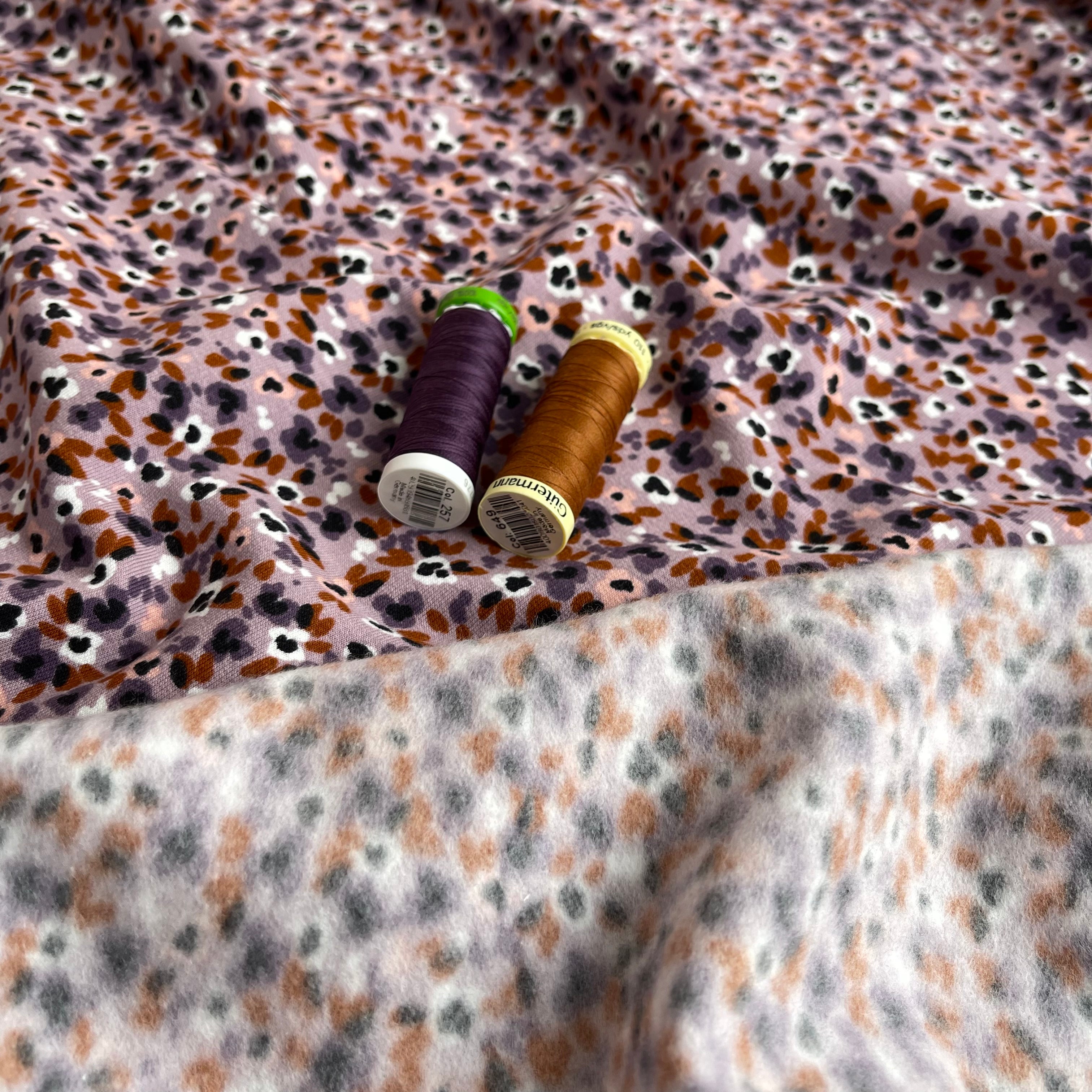 Abstract Flowers on Lilac Peach Soft Cotton Sweat-shirting Fabric