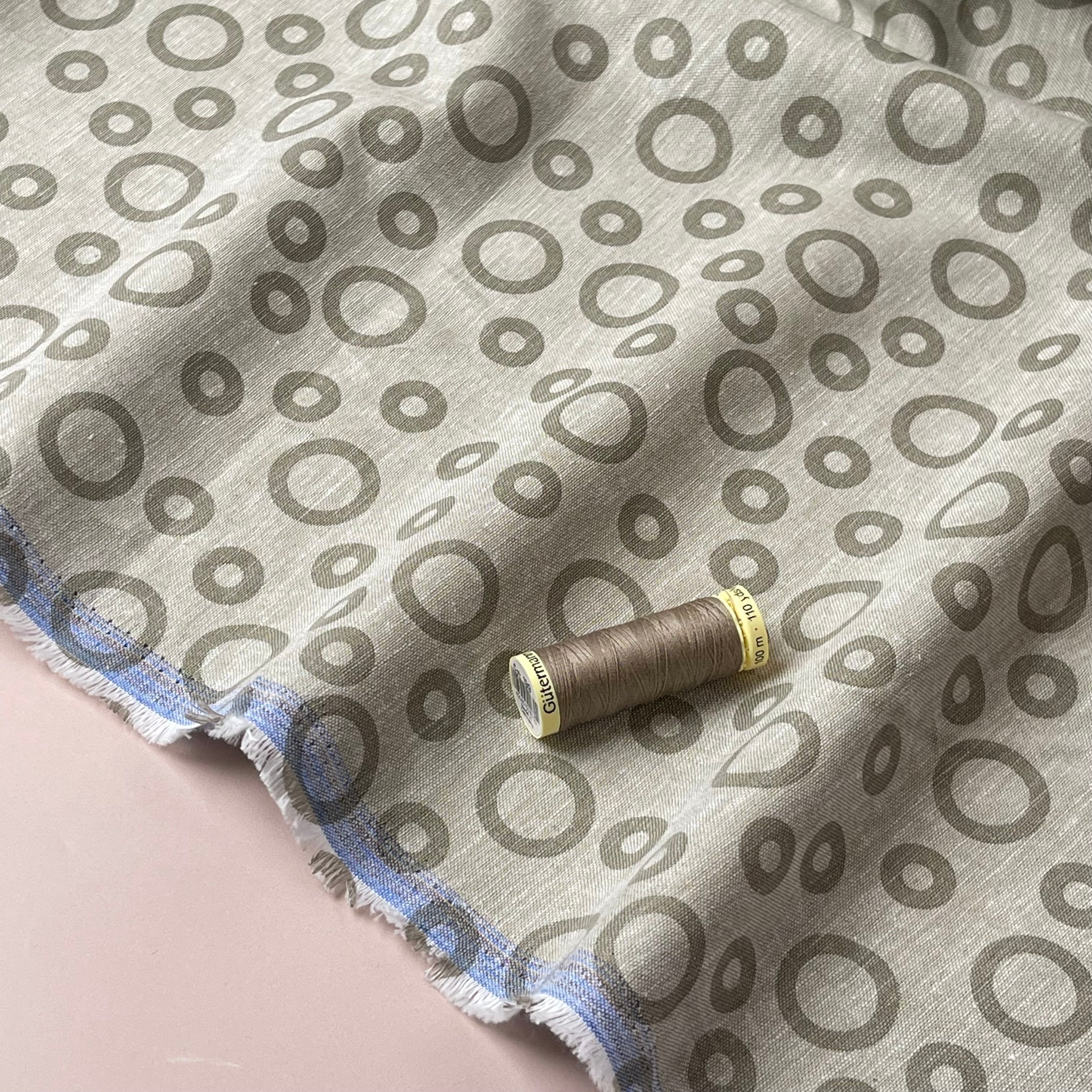 Circles Melange Linen Cotton Fabric in Sand