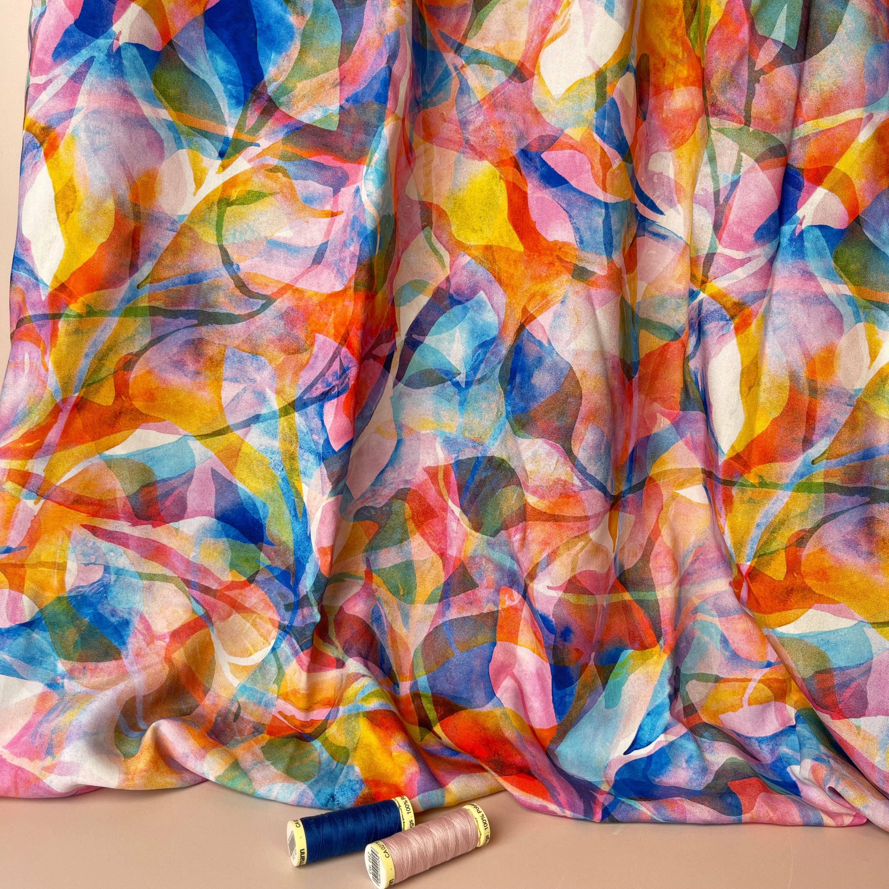 Summer Party - Painted Foliage Sunrise Original Viscose Fabric