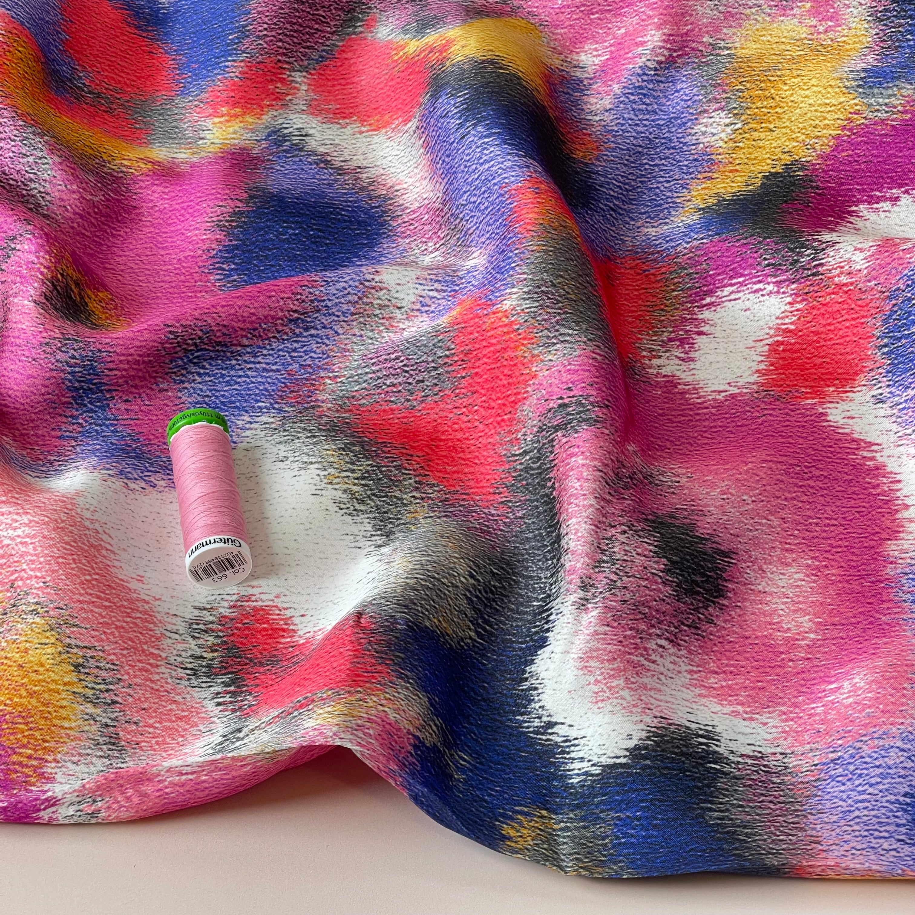 Abstract Dreams Pink Viscose Sateen Fabric