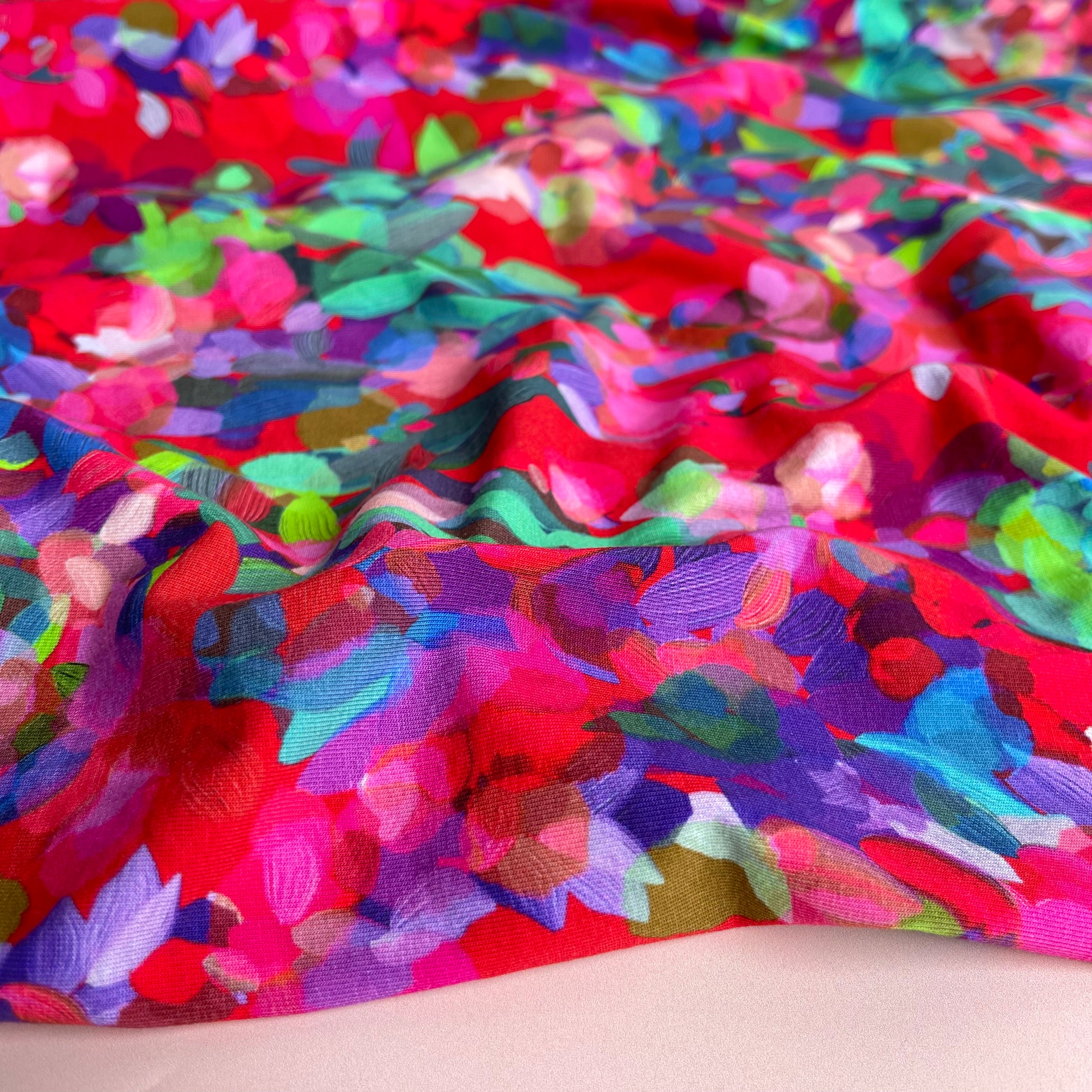 Summer Party - Lupine Petals Red GOTS Organic Cotton Jersey