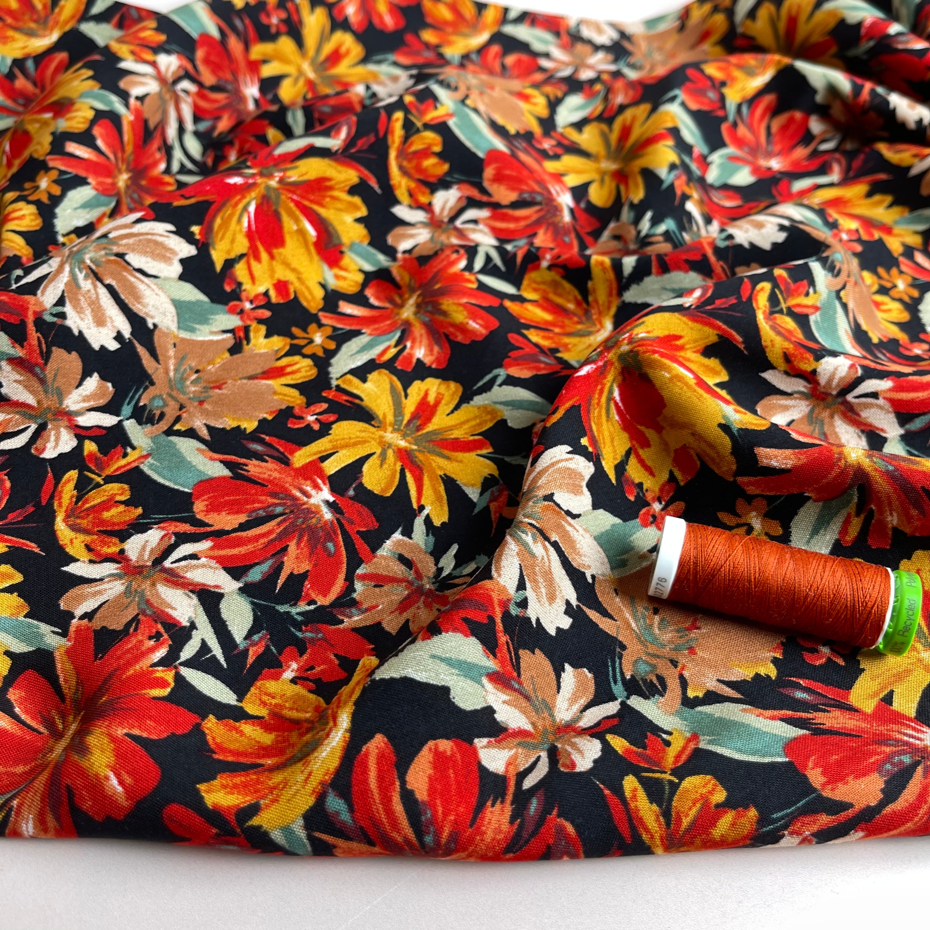 Sunset Flowers Rayon Viscose Fabric
