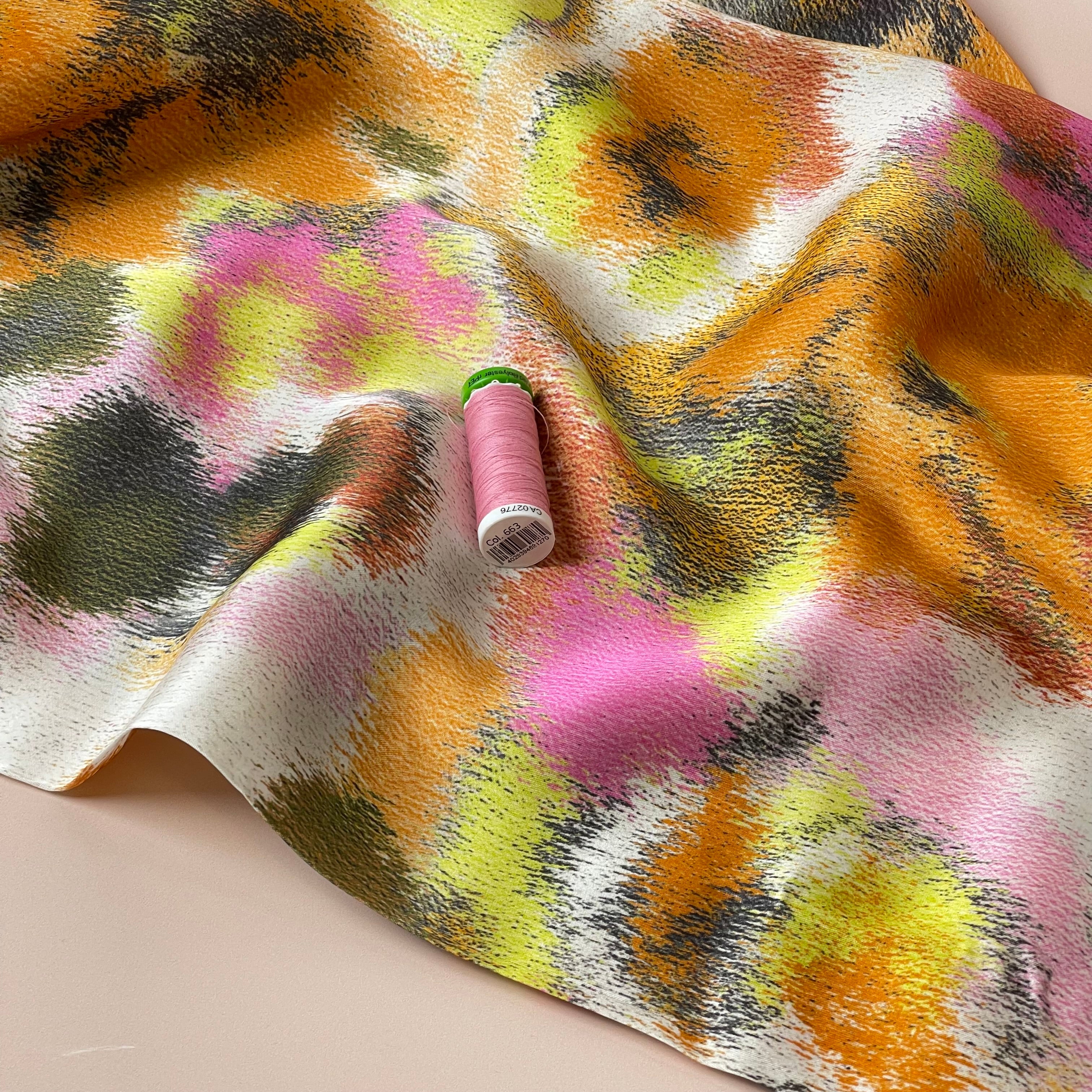 Abstract Dreams Gold Viscose Sateen Fabric