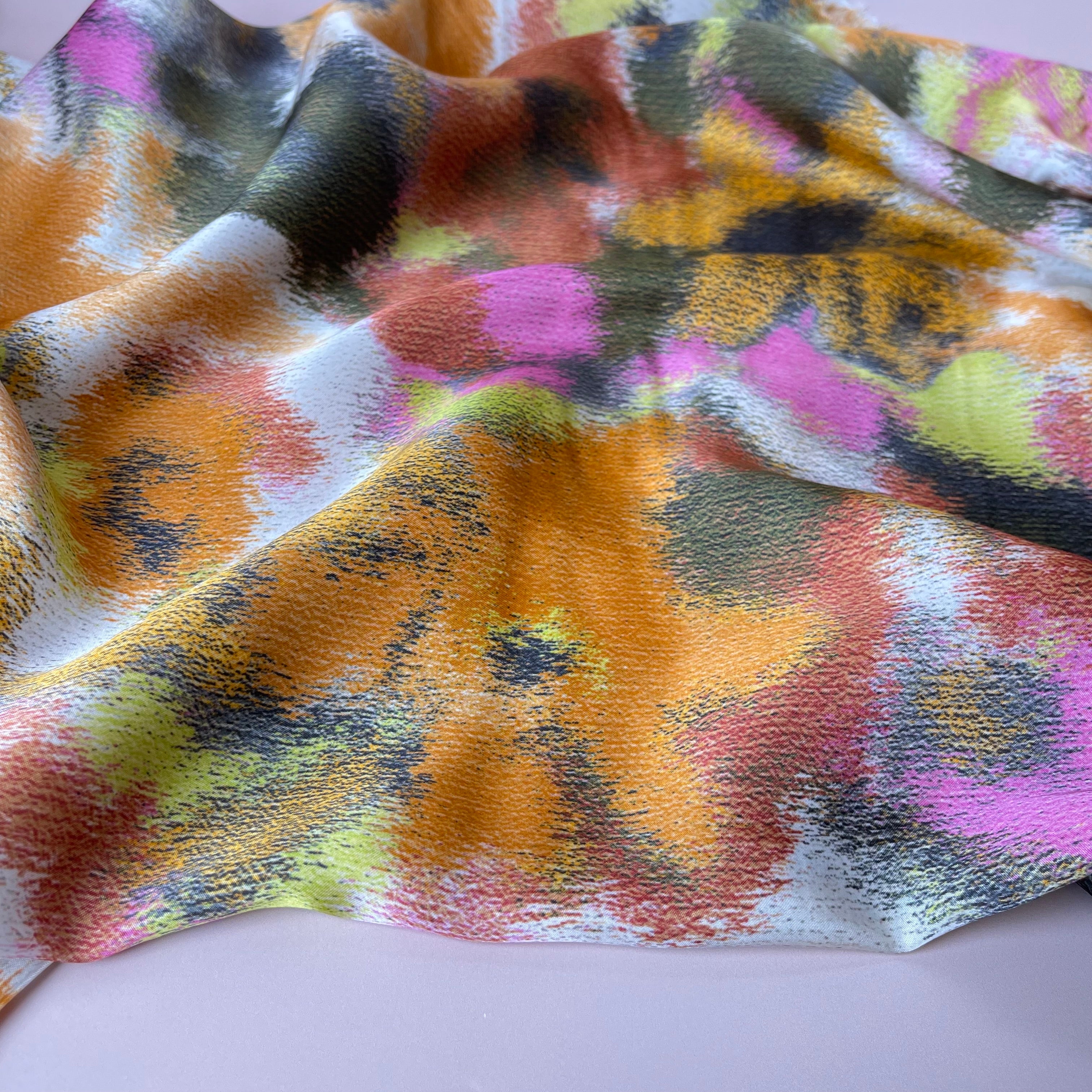 Abstract Dreams Gold Viscose Sateen Fabric