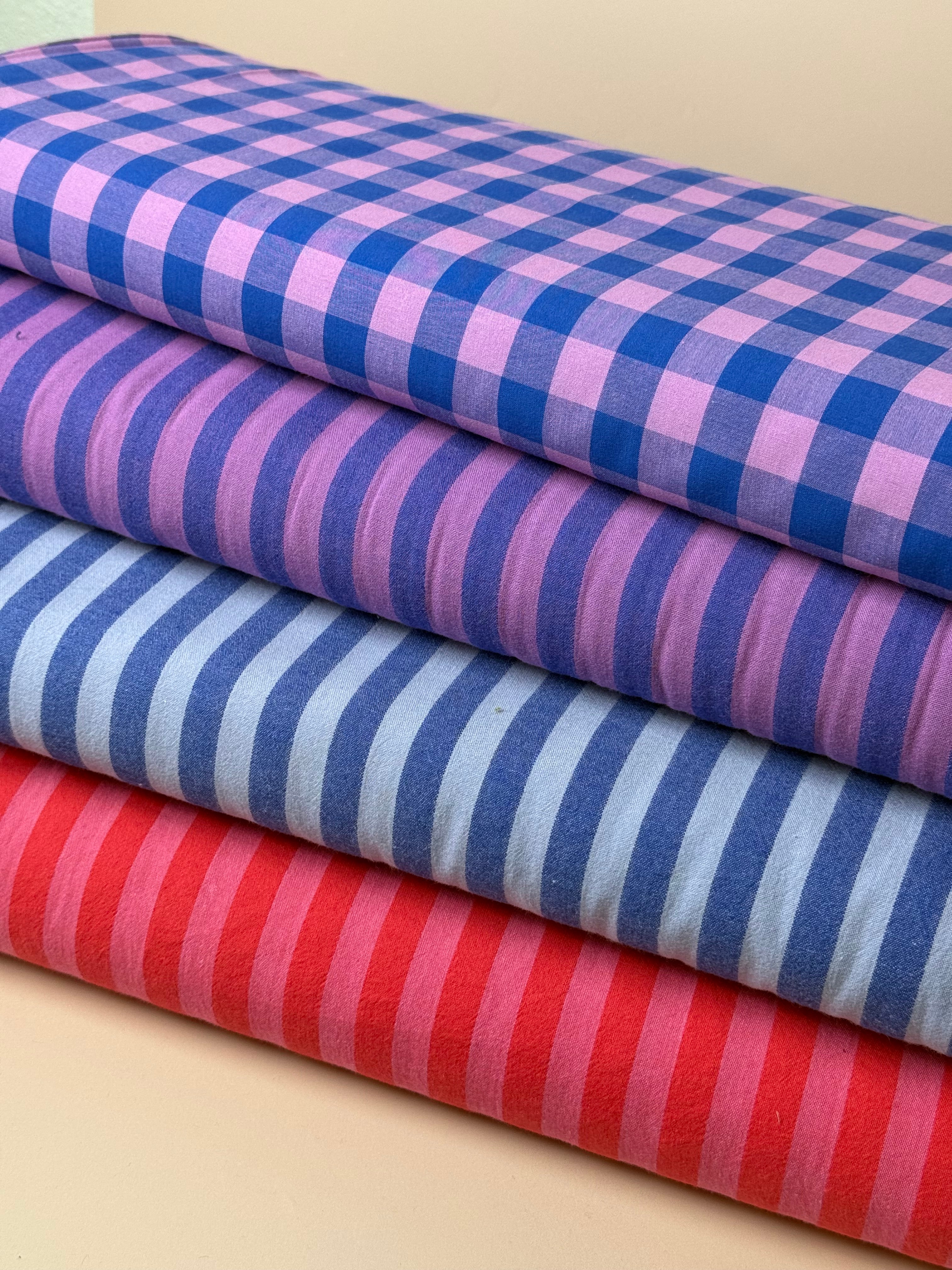 Yarn Dyed Flamingo Stripes Washed Cotton Fabric