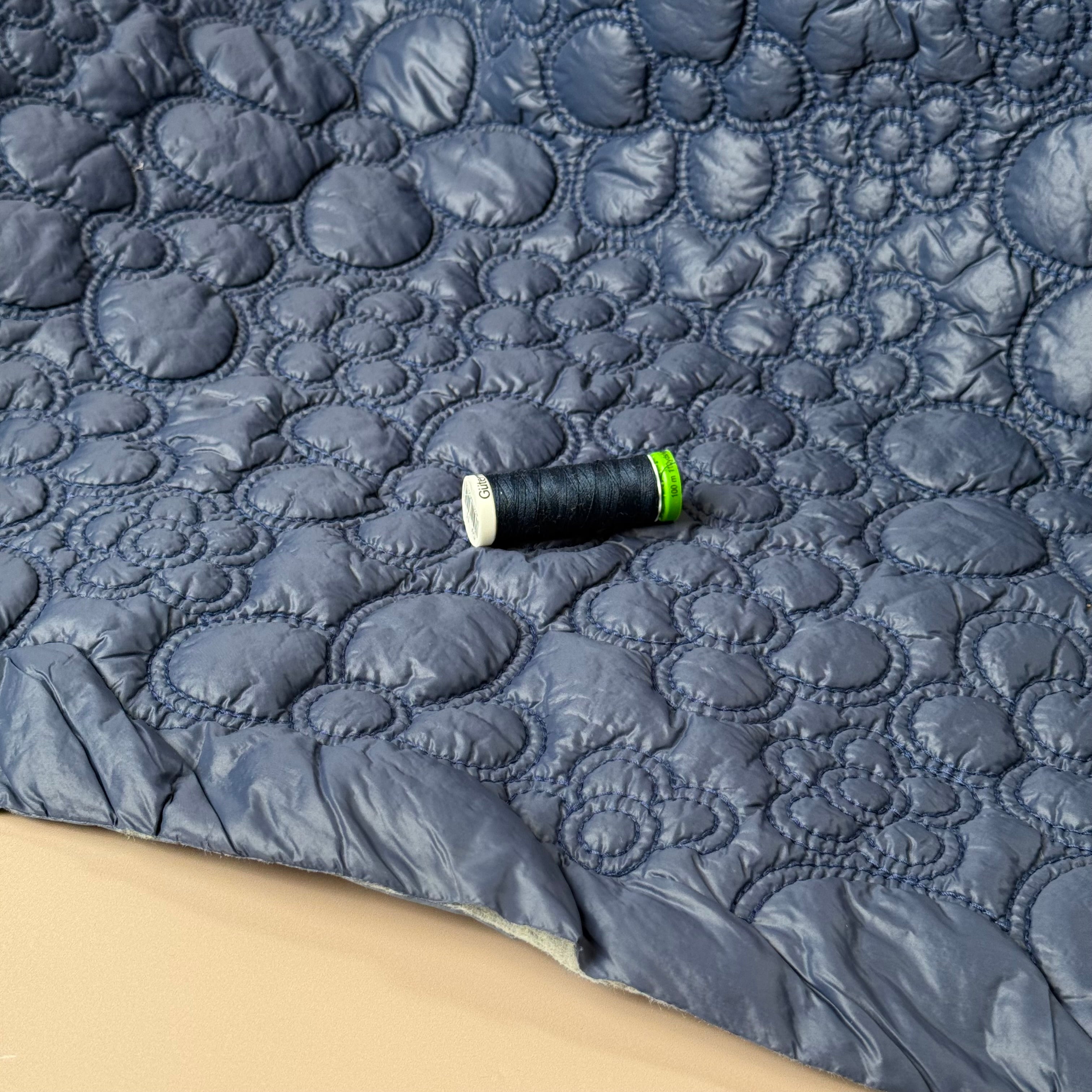 Flowers on Navy Quilted Puffer Fabric