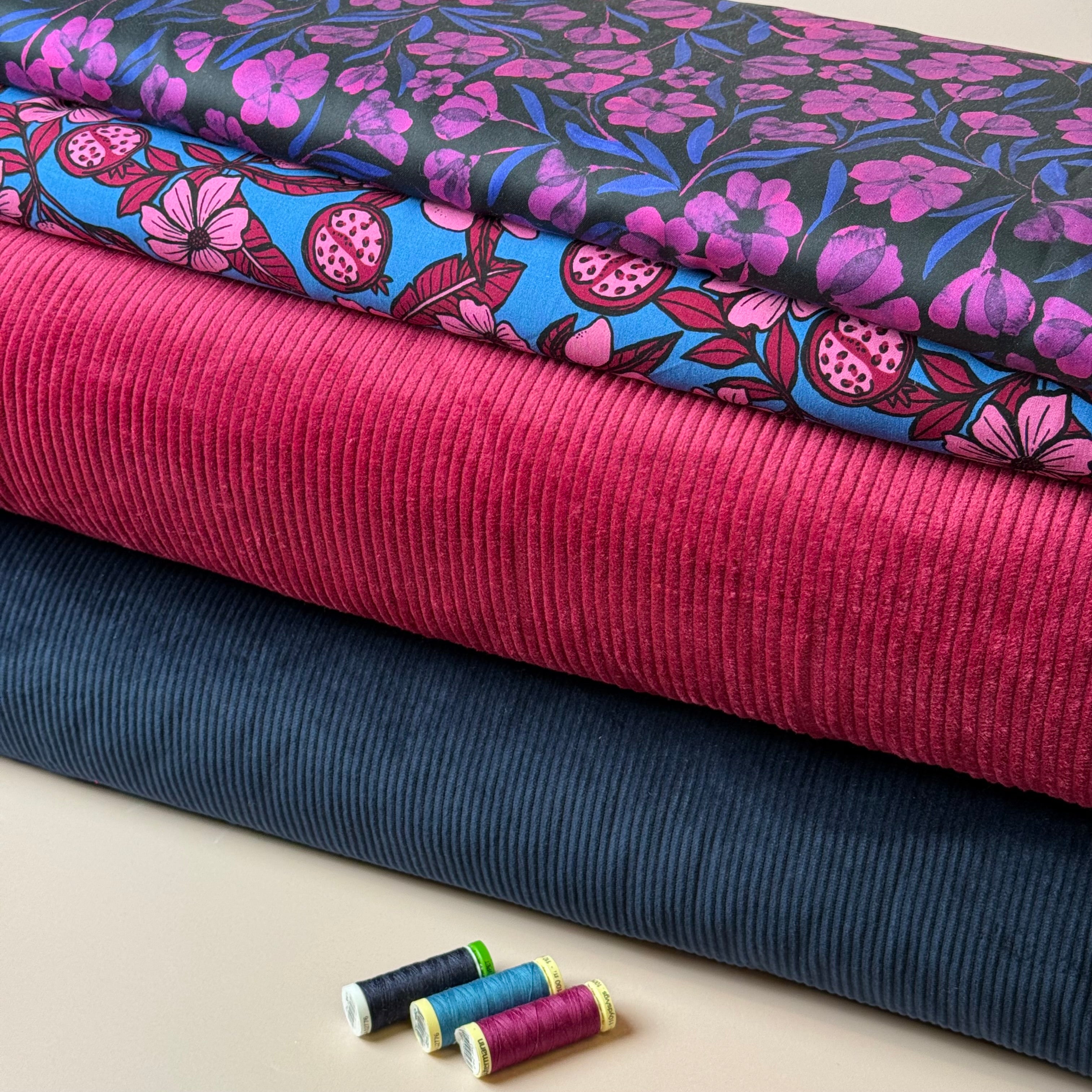 Pomegranates on Azure Blue Viscose Fabric