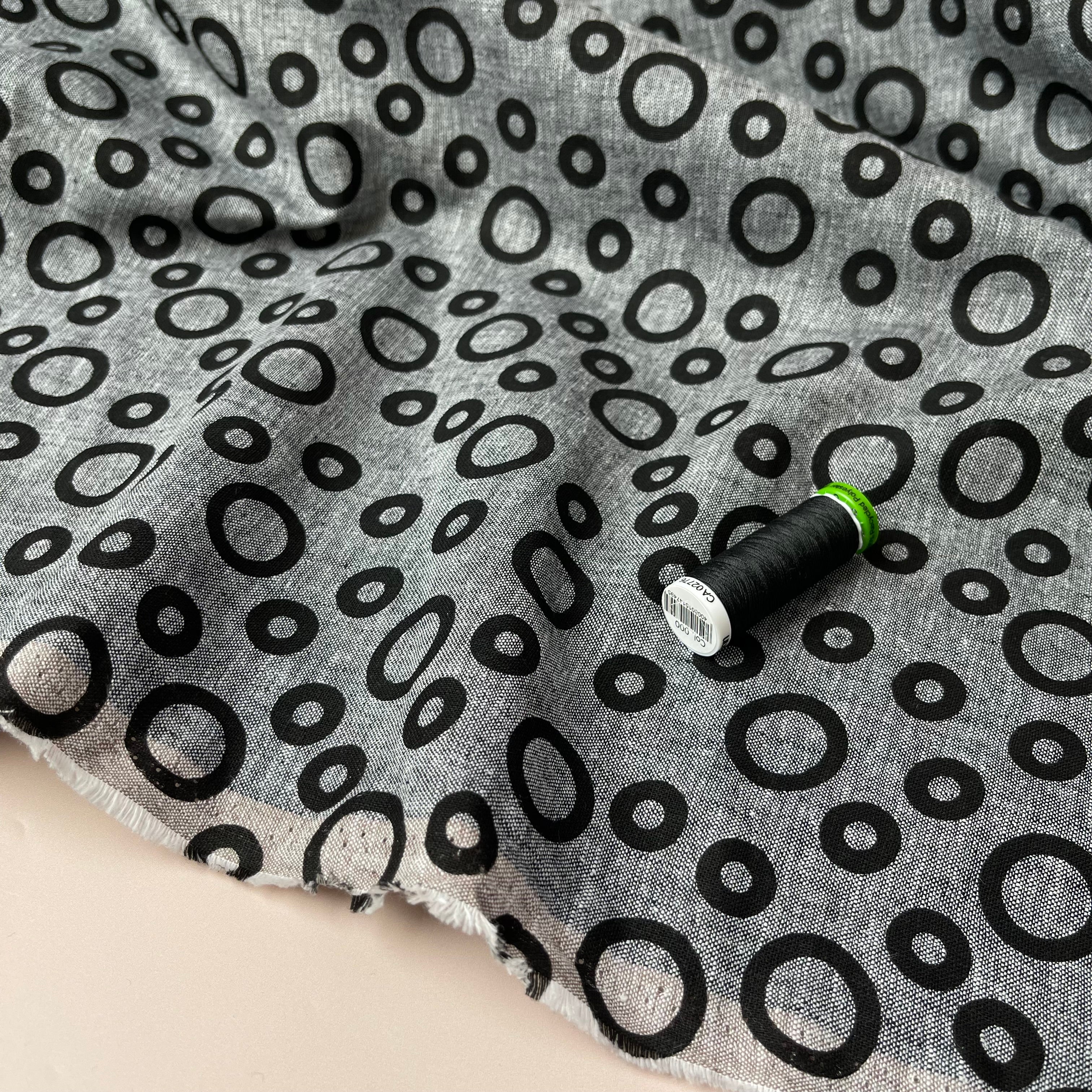 Black Circles Melange Linen Cotton Fabric
