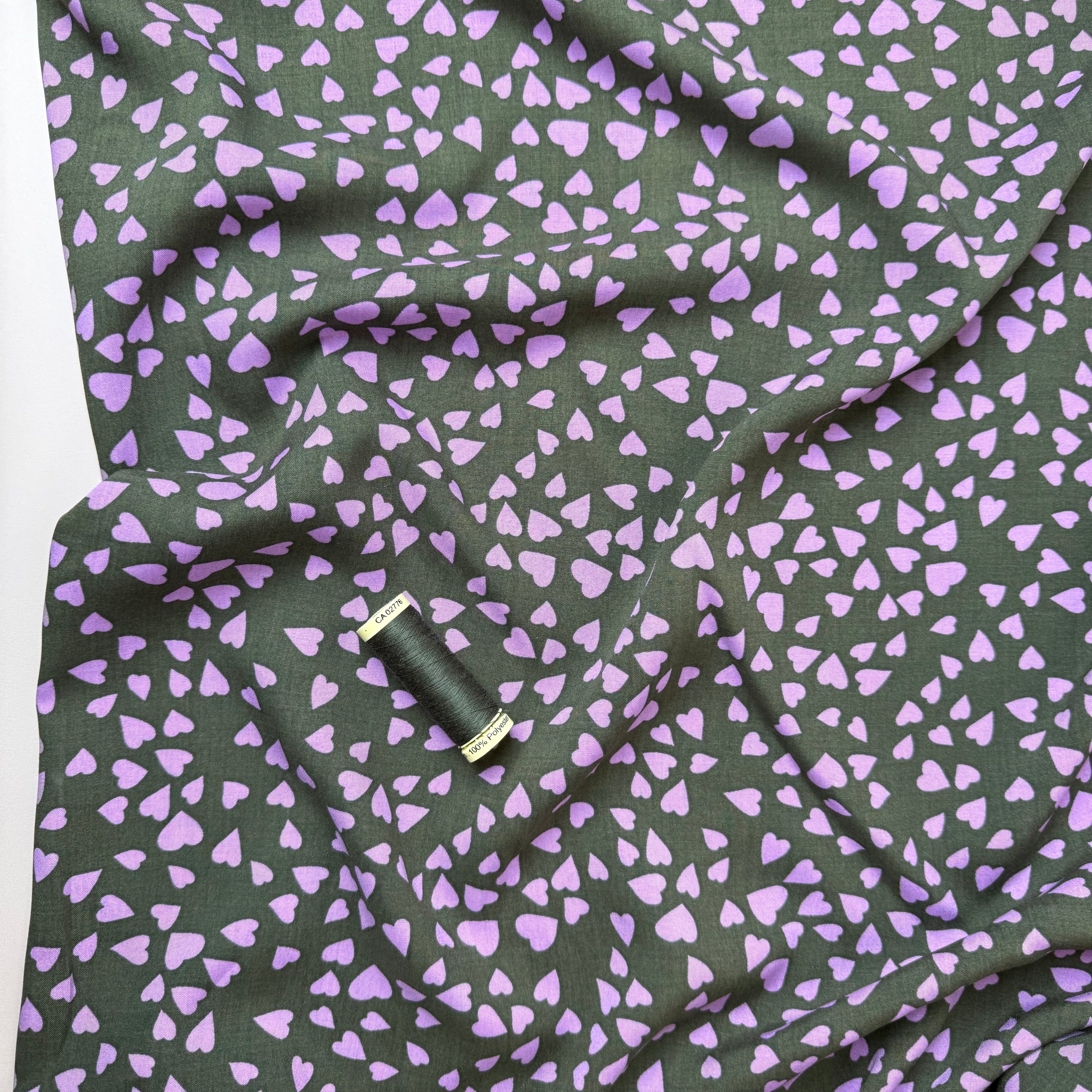 Shower of Hearts in Khaki Green LENZING™ ECOVERO™ Viscose Fabric