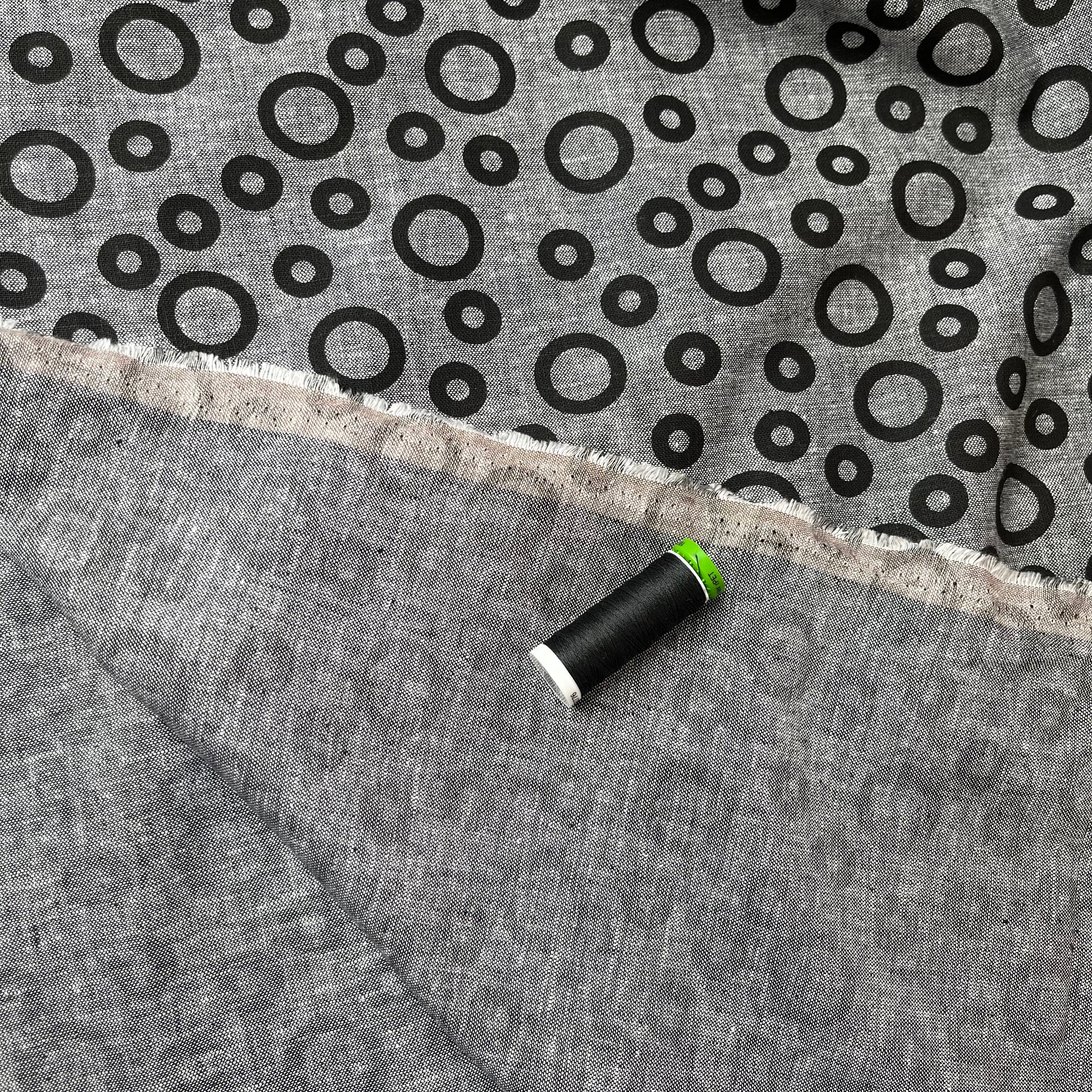 Black Circles Melange Linen Cotton Fabric
