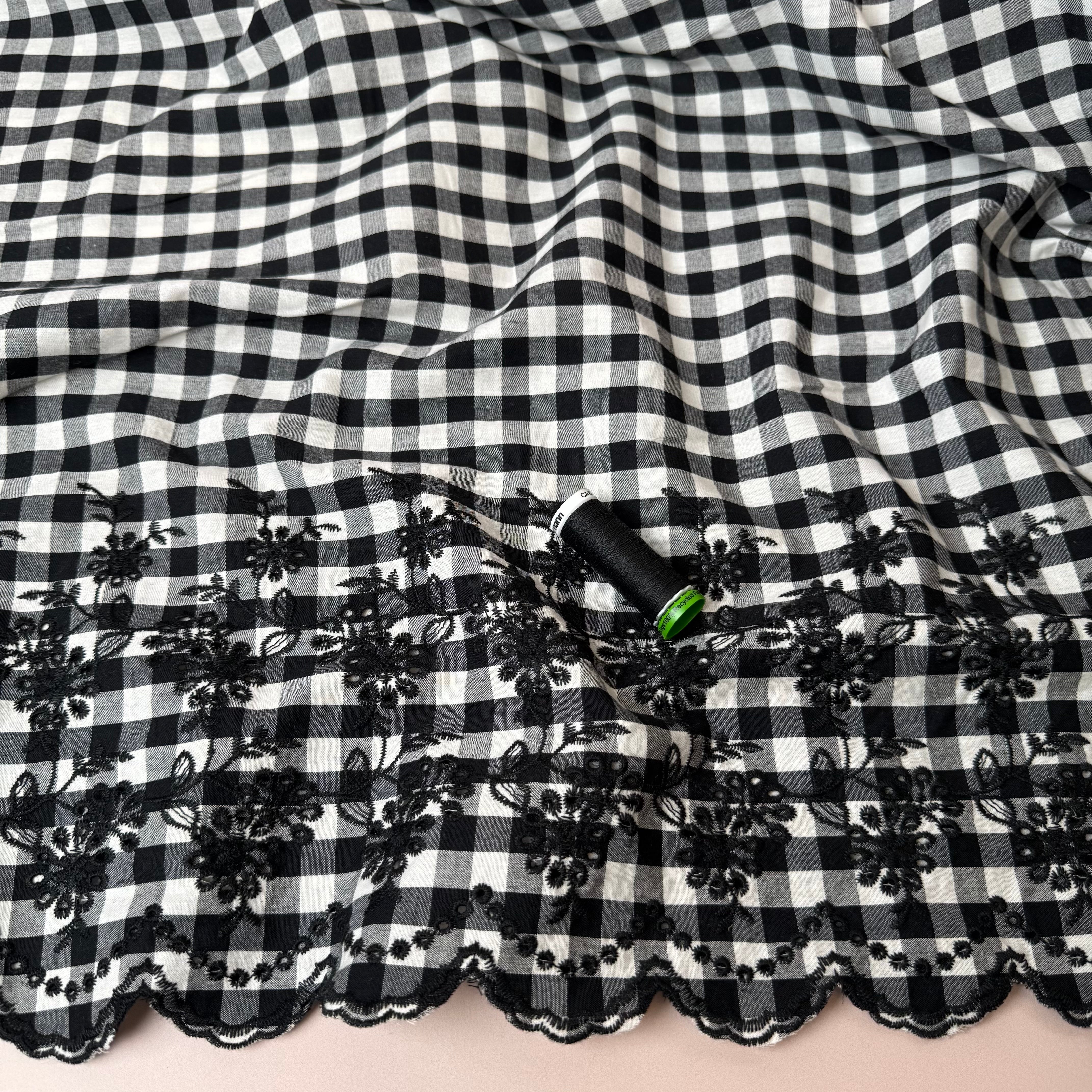 Scalloped Embroidered Gingham Cotton Fabric