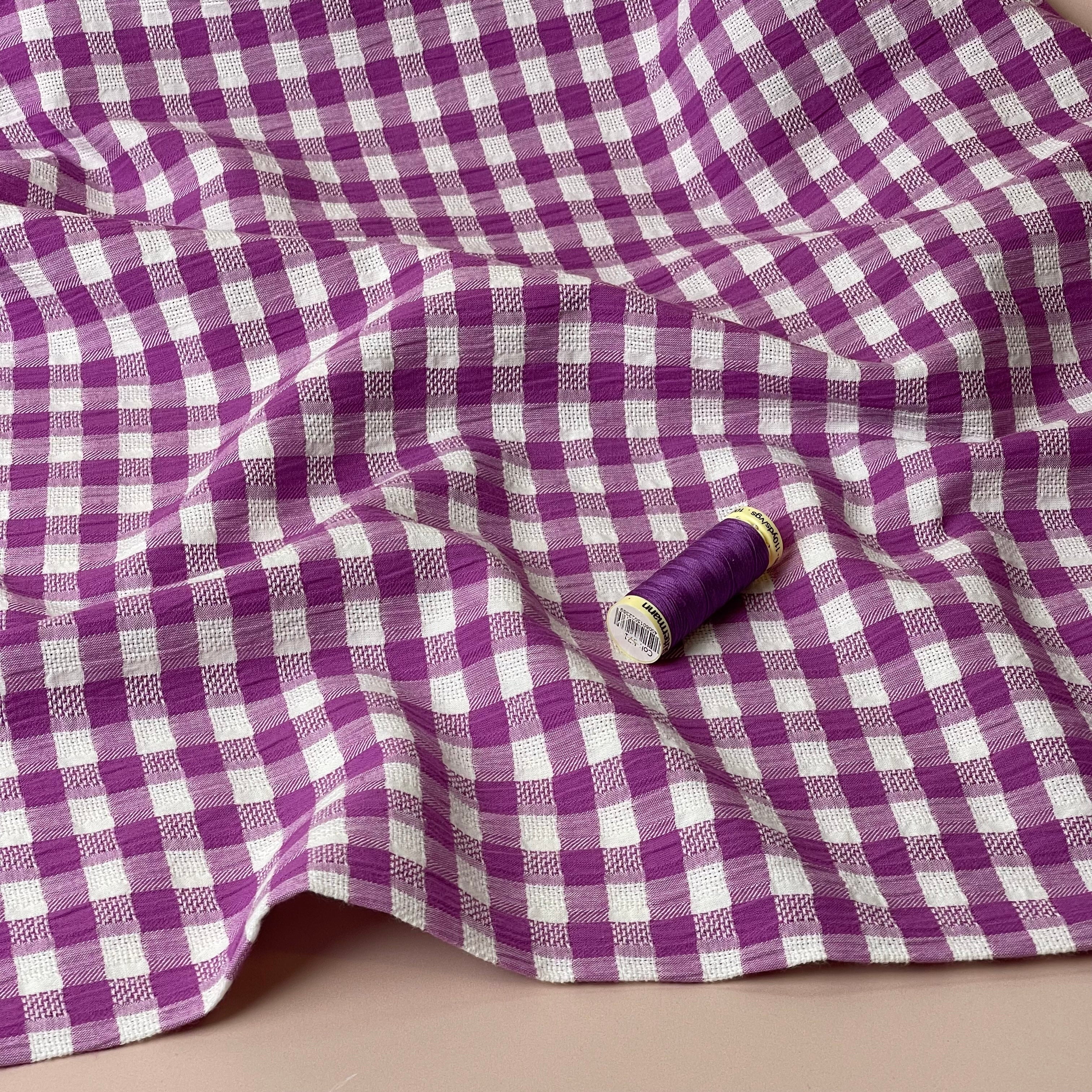 Cyclamen Gingham Cotton Seersucker Fabric