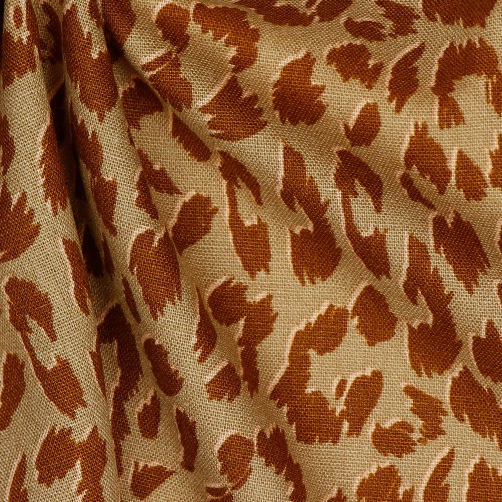 REMNANT 1.40 metres - Animal Print on Sand Linen Viscose Blend Fabric.