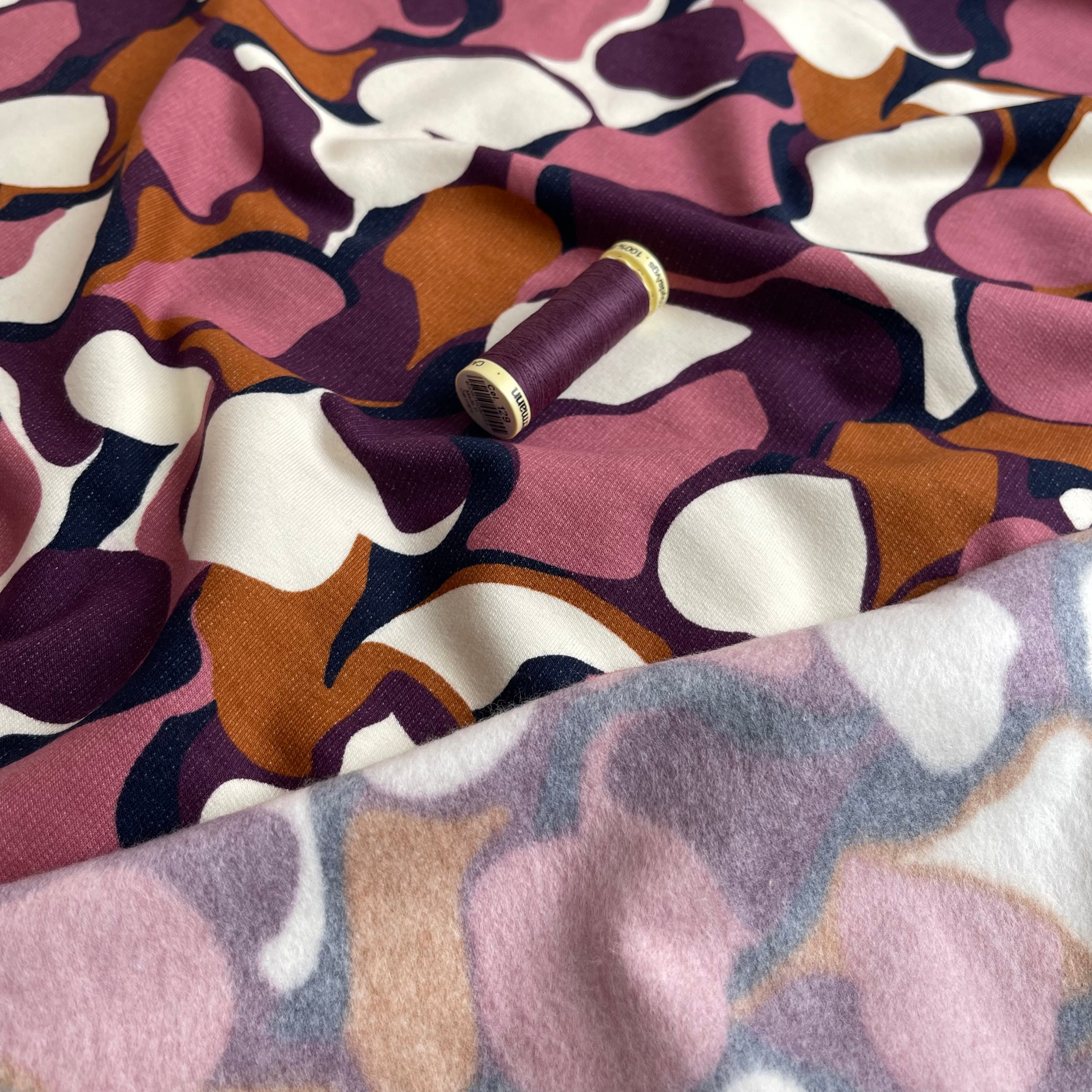 Abstract Shapes in Mauve Peach Soft Cotton Sweat-shirting Fabric