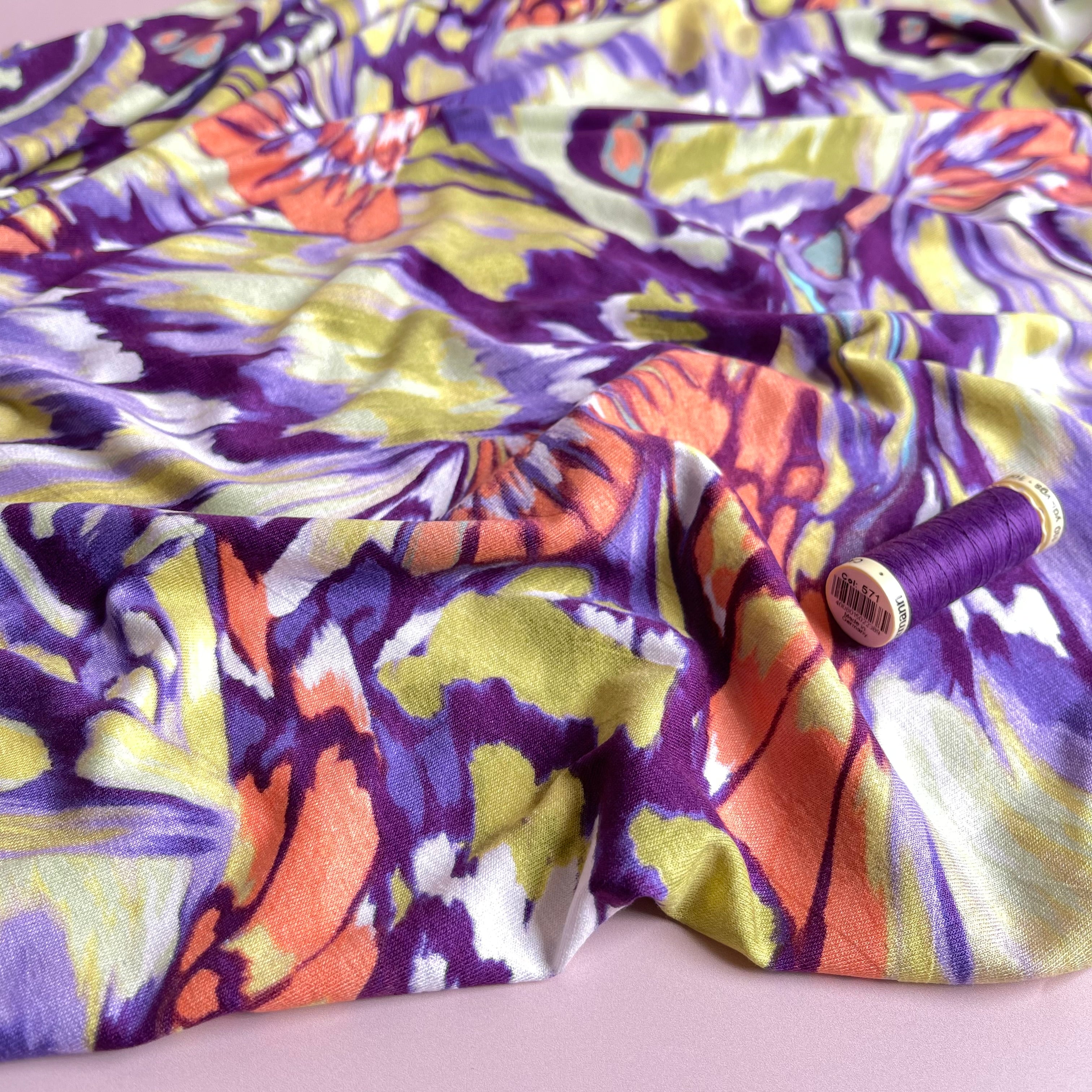 Butterfly Wings Lilac and Mint Viscose Jersey Fabric