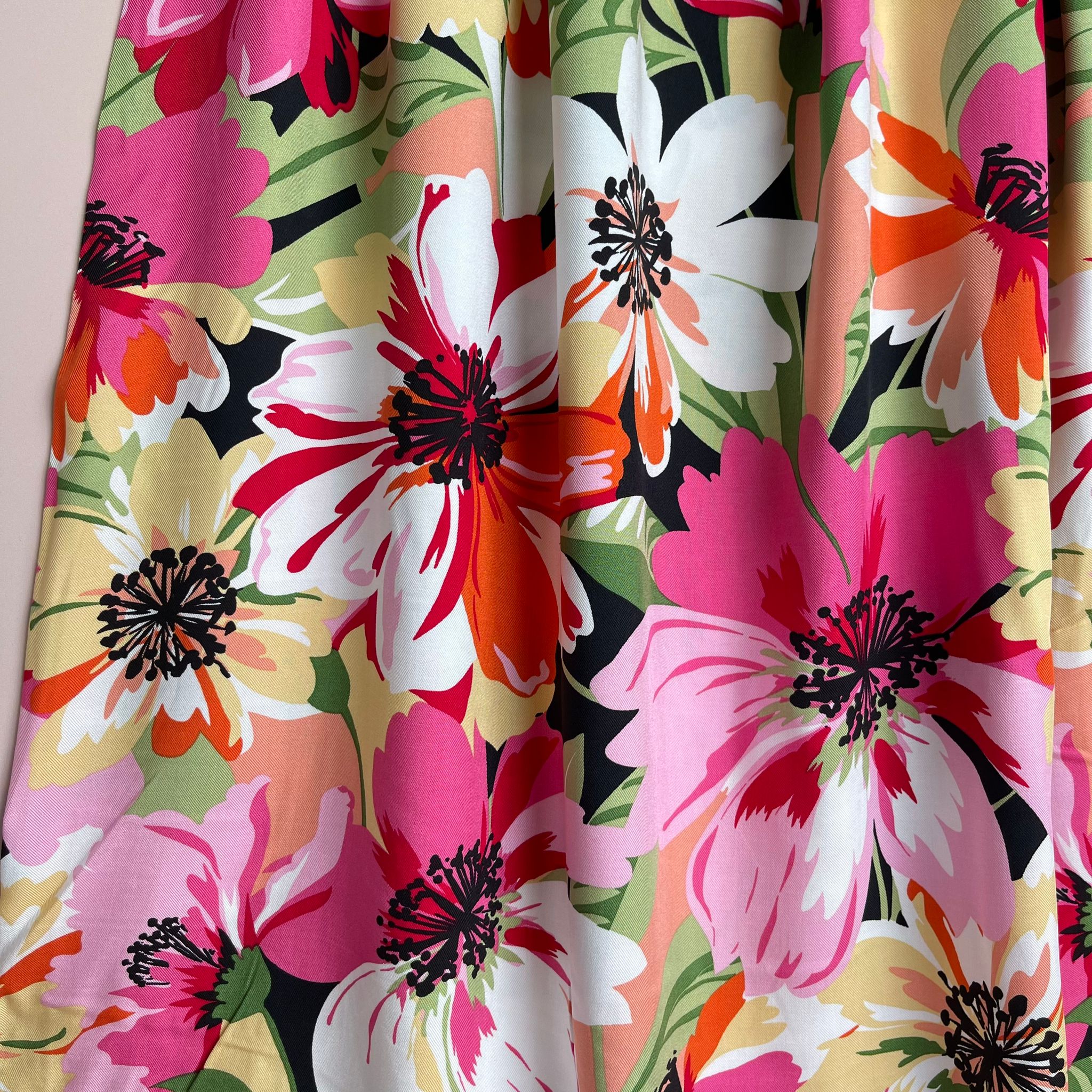 Joyful Blooms Pink Viscose Twill Fabric
