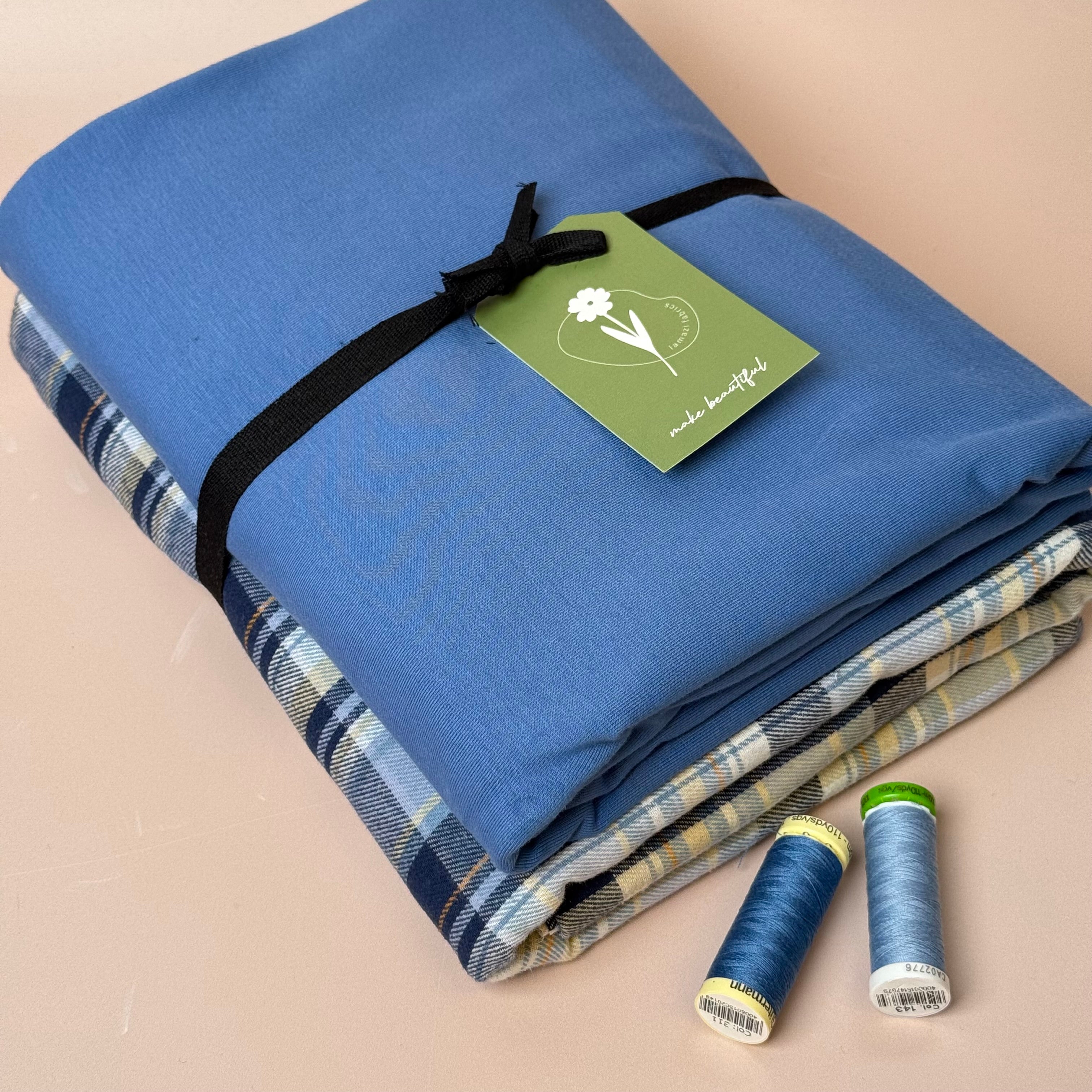 Limited Edition - Luxury Pyjama Kit with Blue Checked Cotton Flannel and Jersey