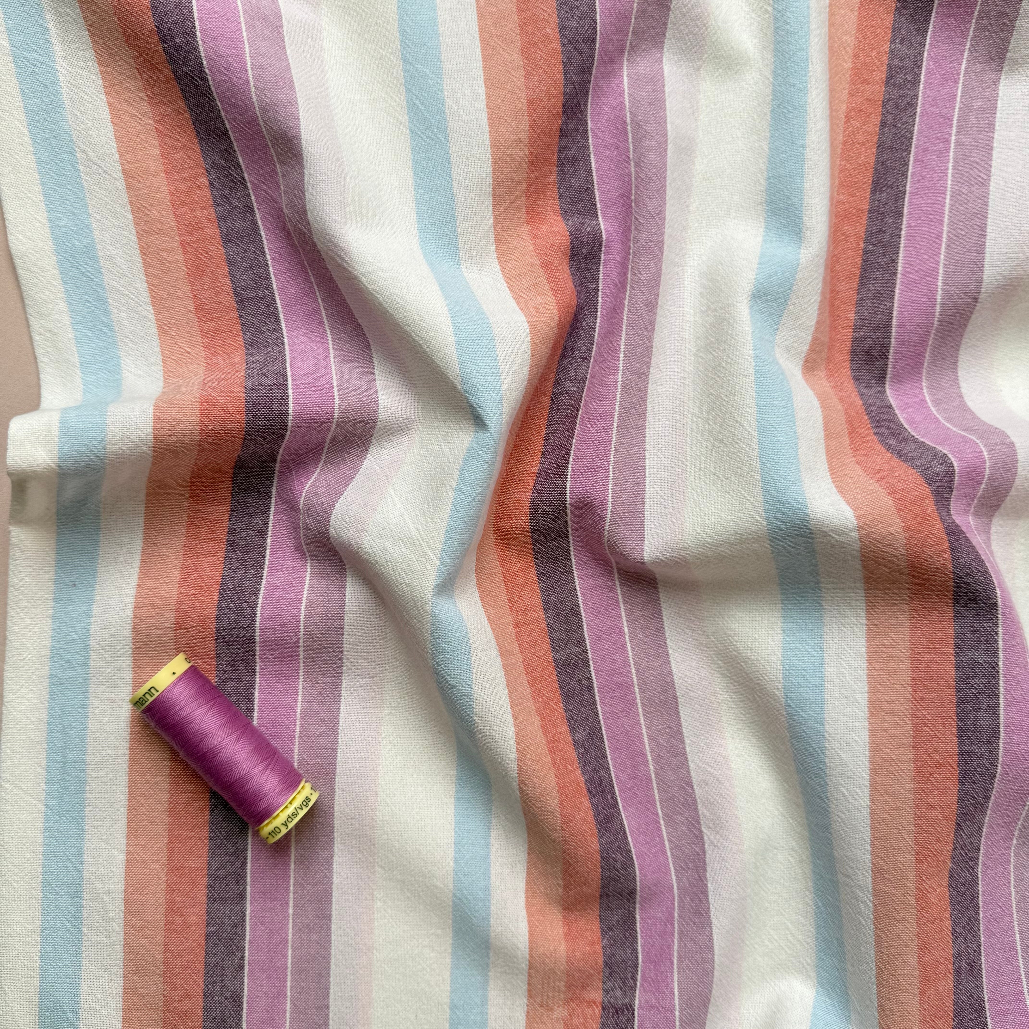Yarn Dyed Pastel Retro Stripes Washed Cotton Fabric