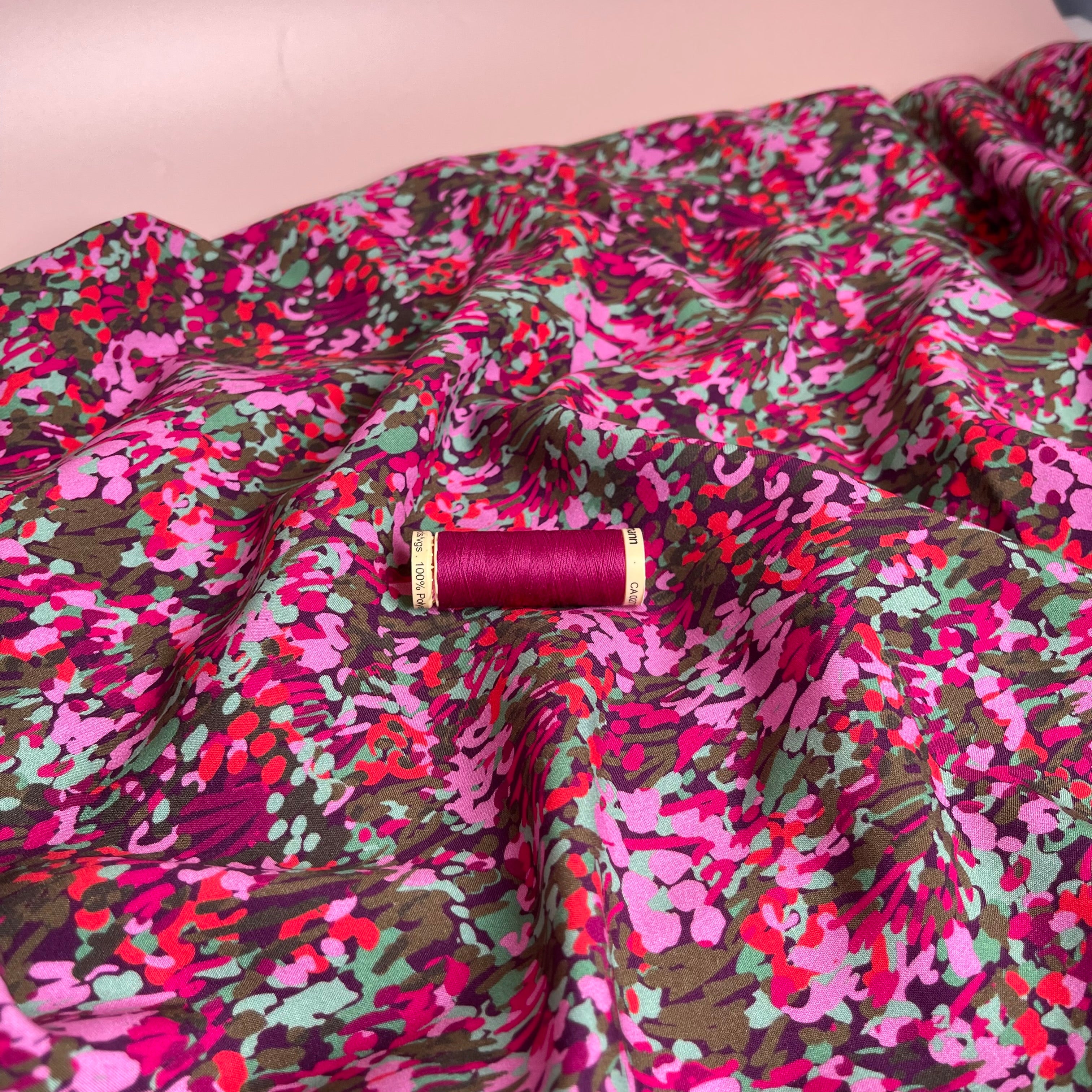 REMNANT 1.38 Metres - Nerida Hansen -Colourful Garden on Plum Viscose with LENZING™ ECOVERO™ fibres