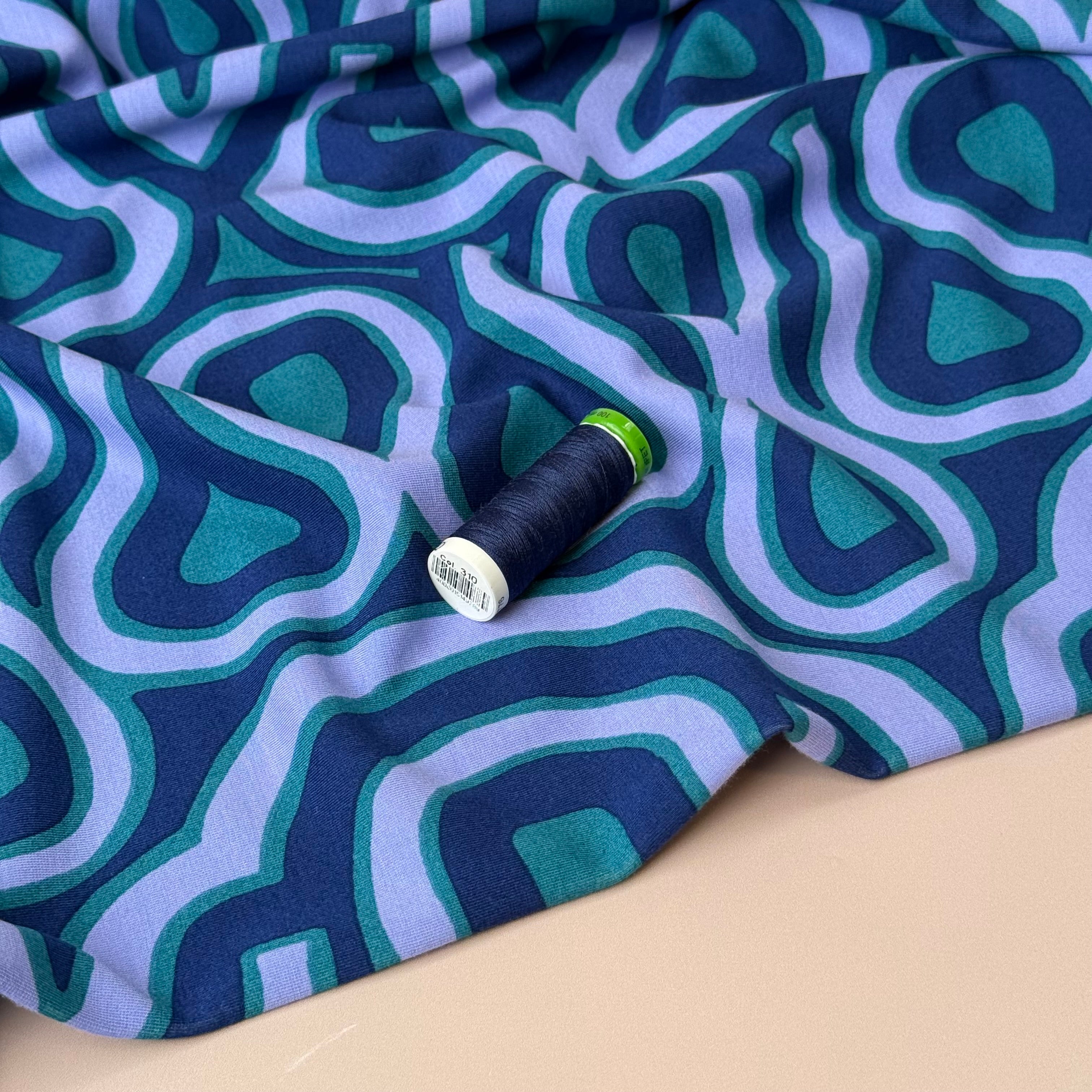 Graphic Swirls Viscose Ponte Roma Double Knit Fabric