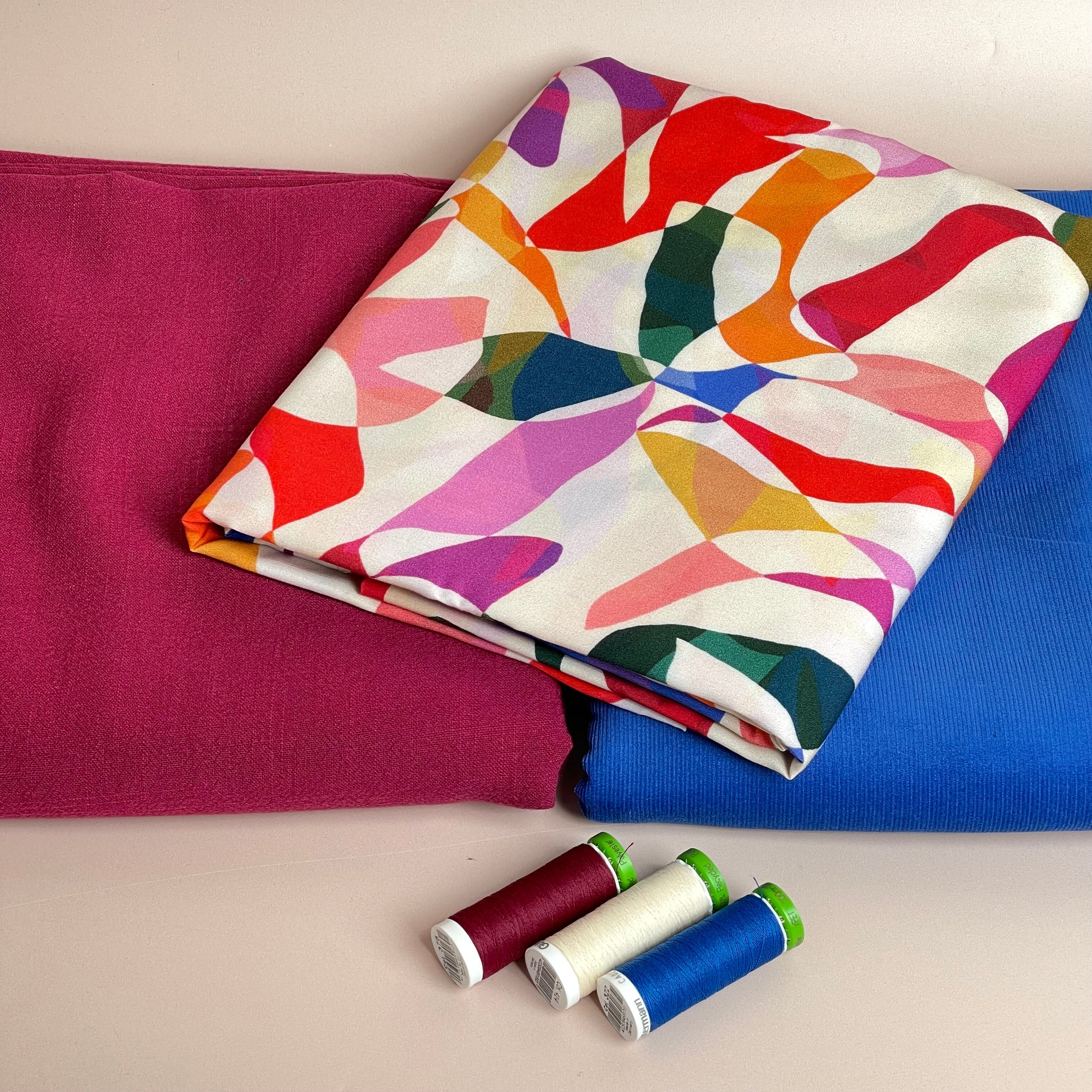 Make an Outfit Colour Bundle - Rainbow Leaves Spring Viscose with Magenta Flow Linen