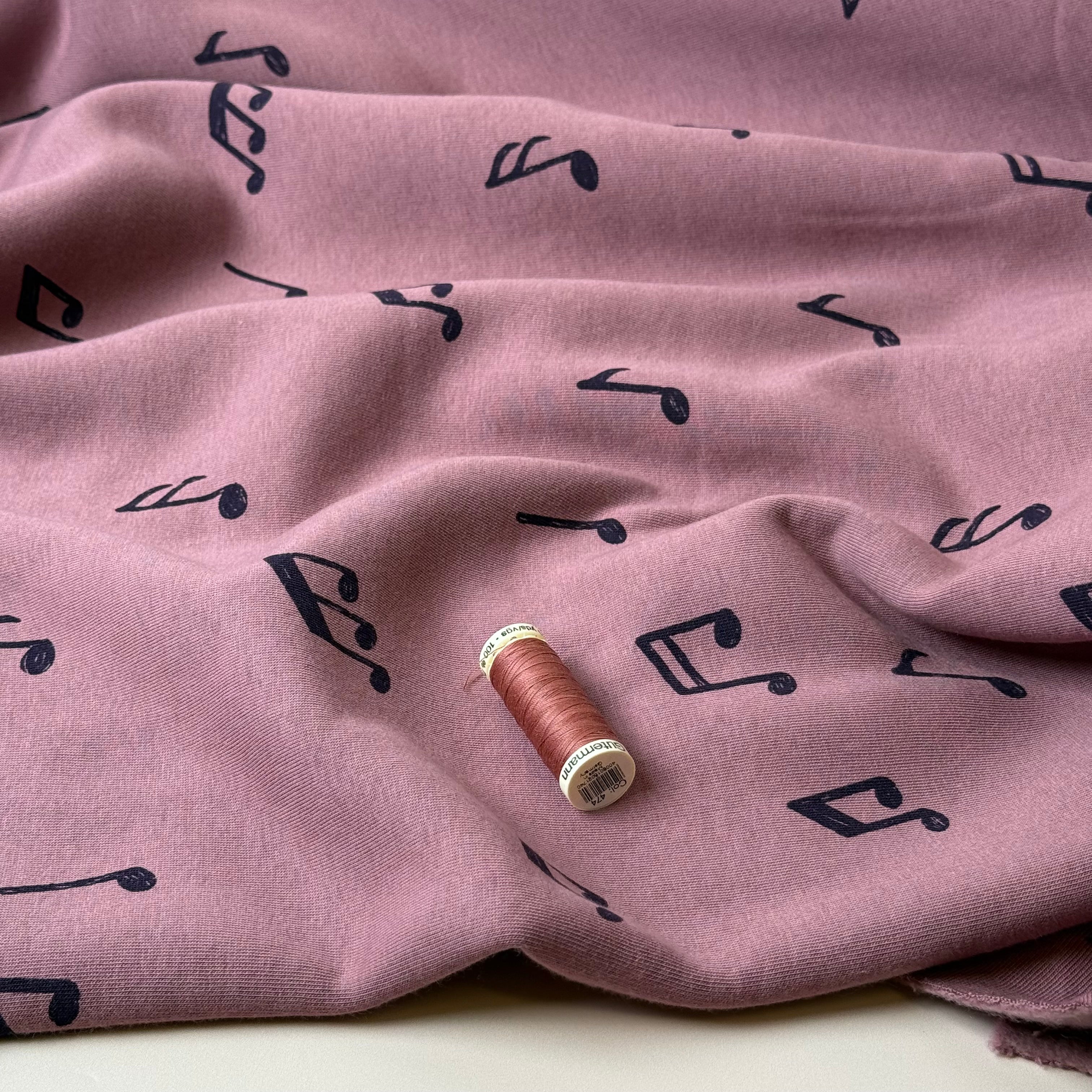 Music Notes in Mauve Soft Cotton Jogging Sweat-shirting Fabric