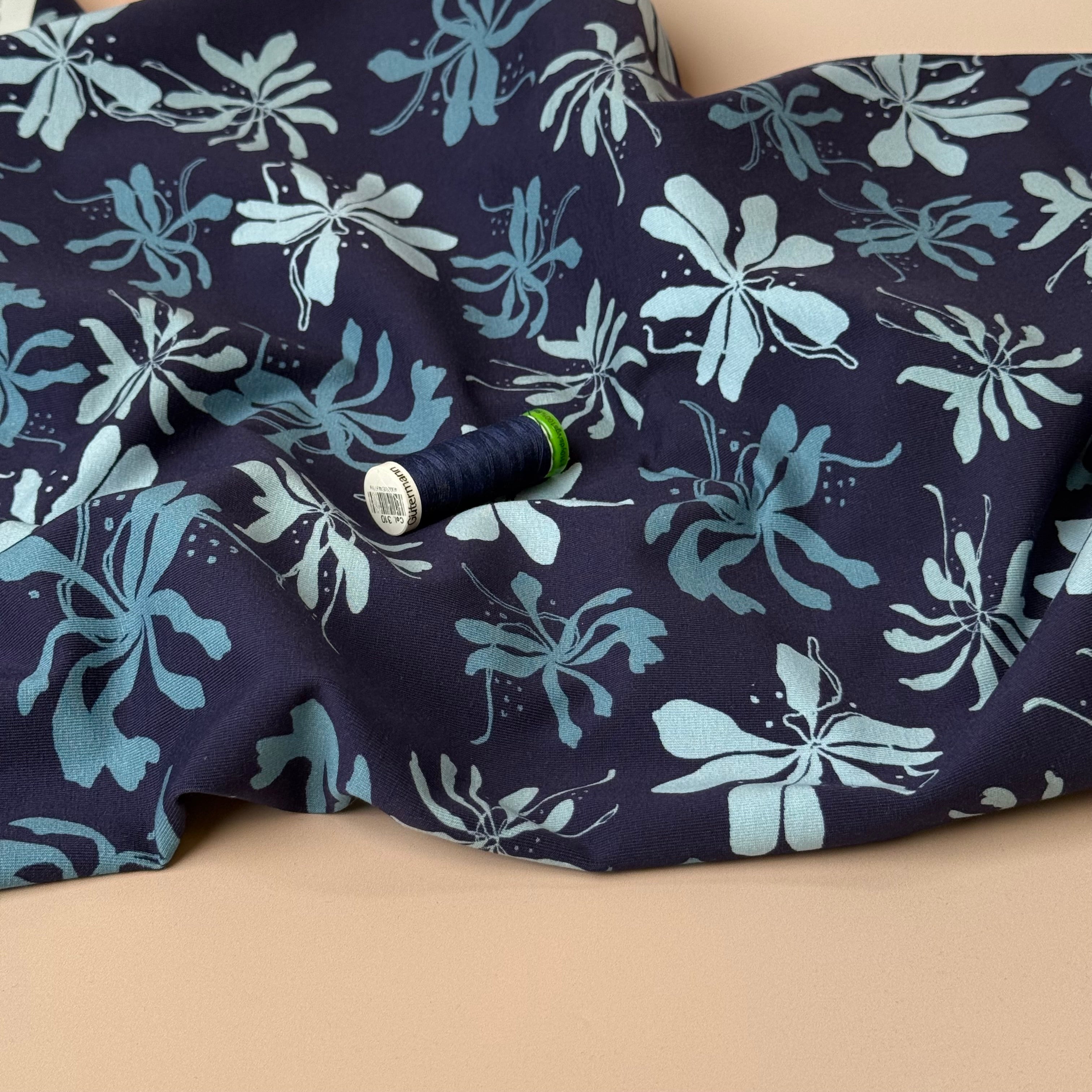 Danish Design - Blue Flowers on Navy Cotton Jersey