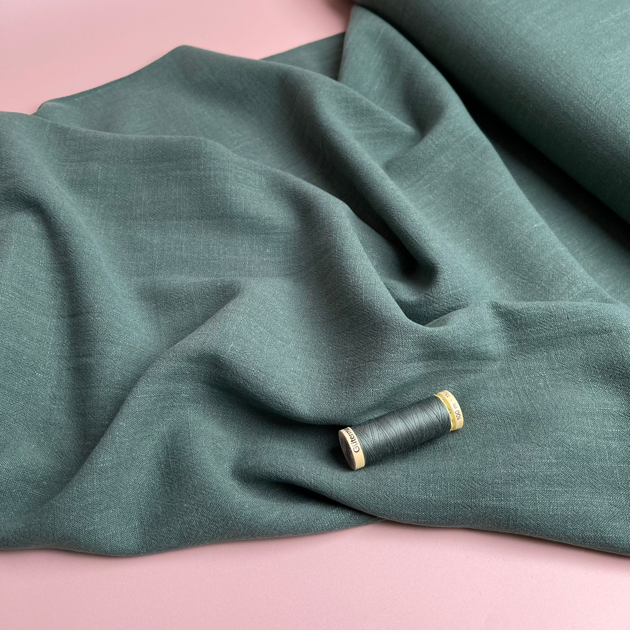 REMNANT 0.74 Metre - Flow Bottle Green Viscose Linen Blend Dress Fabric