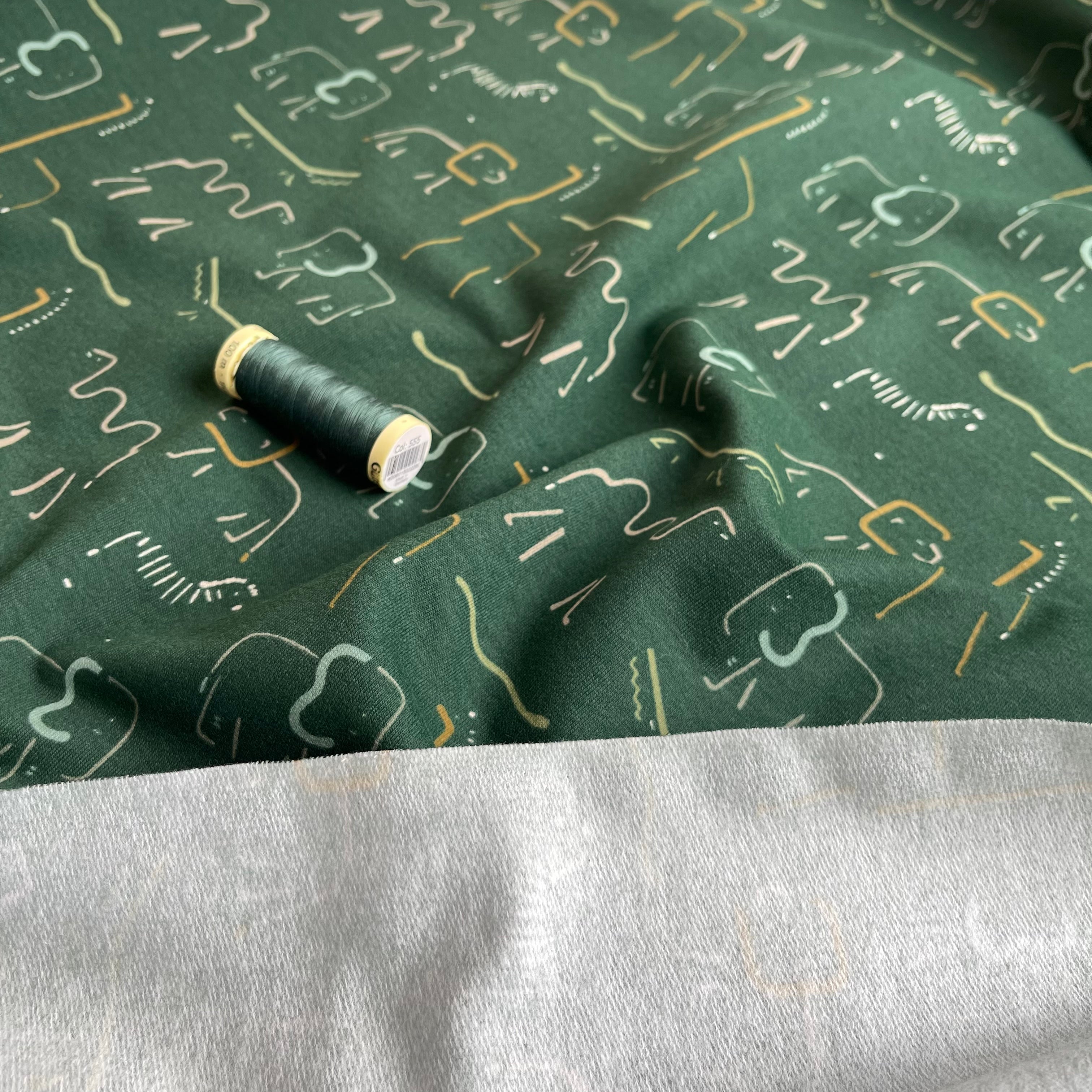 Safari Animals Dark Green Cotton French Terry