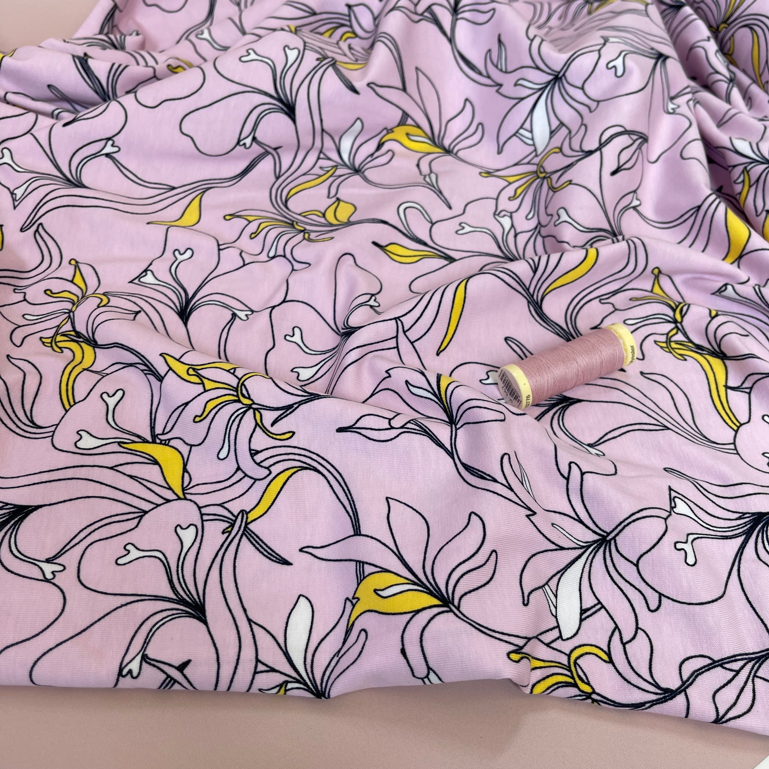 Lilies Light Lilac Cotton Jersey