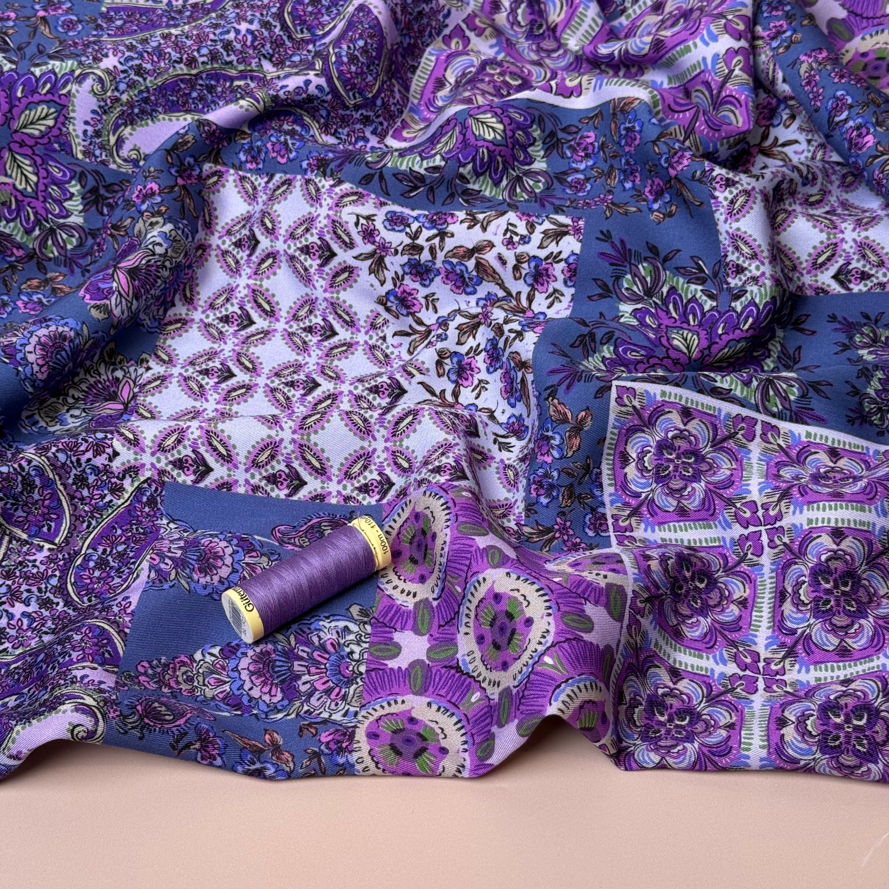 Vintage Patchwork Purple Viscose Twill Fabric