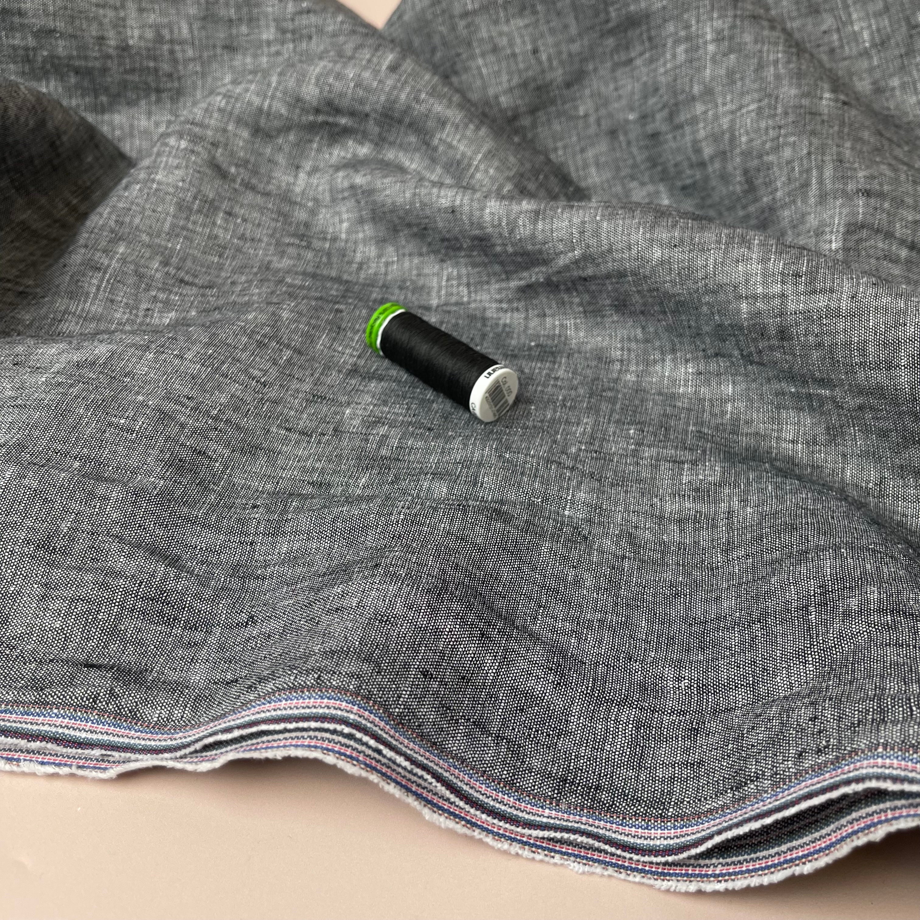 Yarn Dyed Pure Linen Fabric in Dark Grey