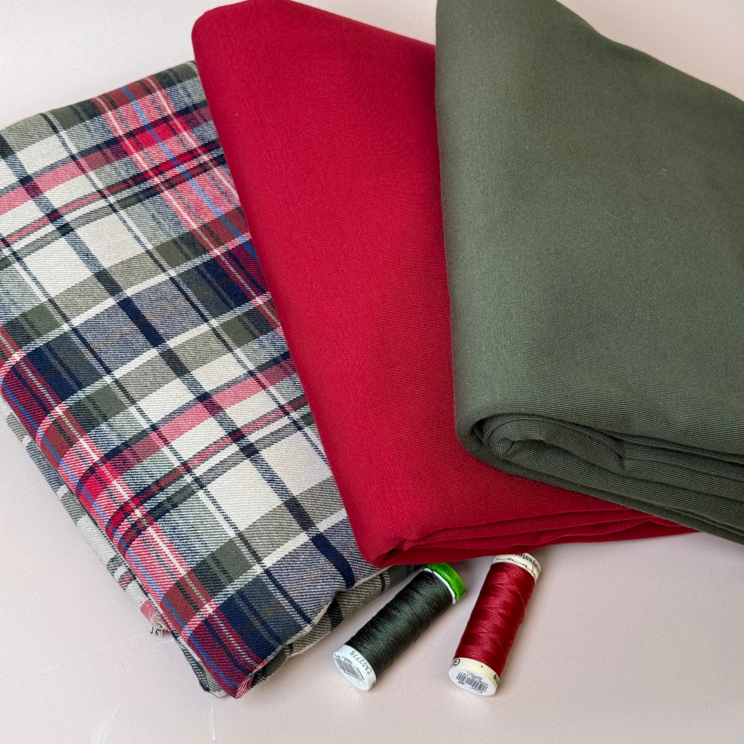 Limited Edition - Luxury Pyjama Kit with Red & Khaki Checked Cotton Flannel and Jersey