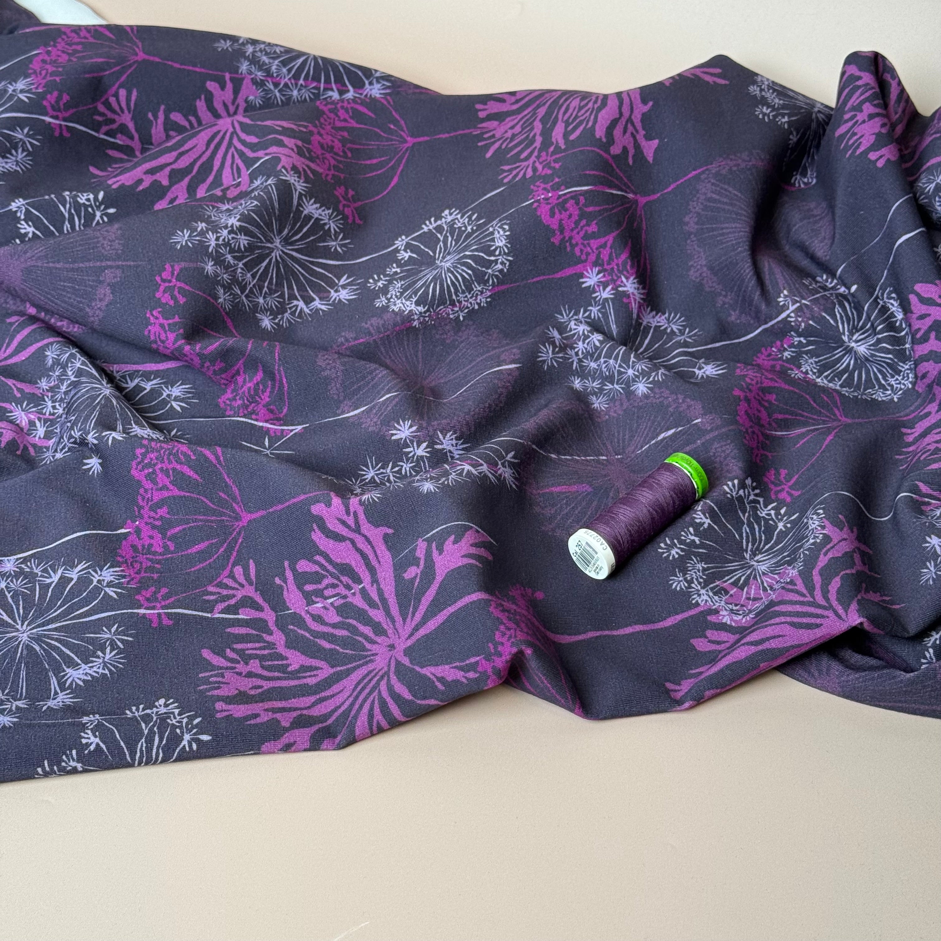 Danish Design - Autumn Seeds on Purple Cotton Jersey Fabric