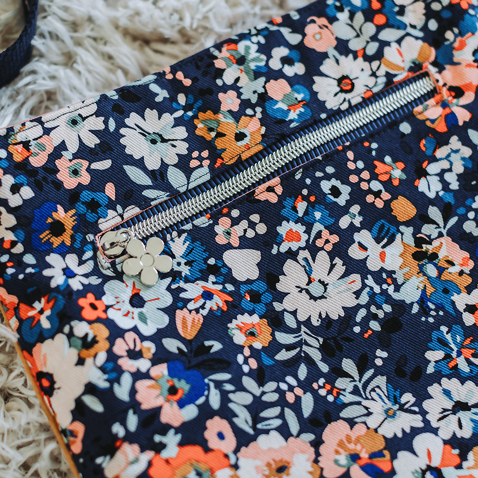 See You At Six - Flower Joy Oceana Blue Cotton Canvas Gabardine Twill