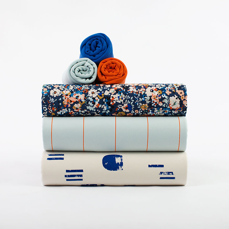 See You At Six - Flower Joy Oceana Blue Cotton Canvas Gabardine Twill
