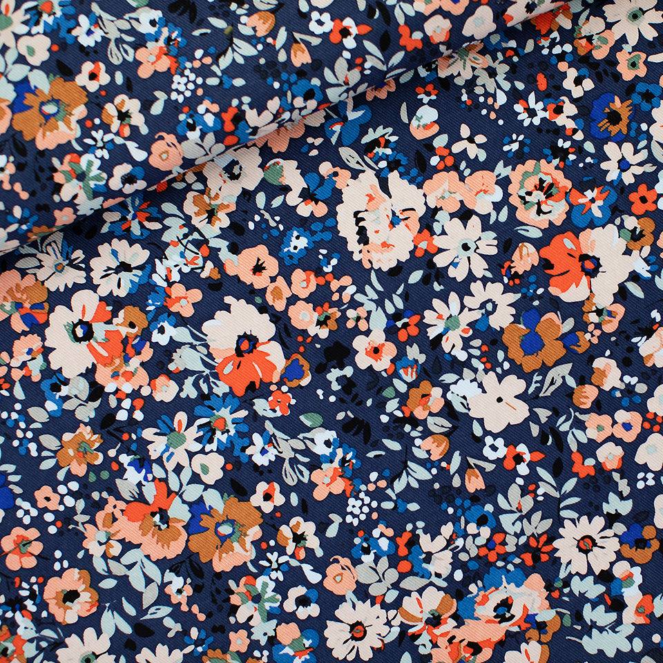 See You At Six - Flower Joy Oceana Blue Cotton Canvas Gabardine Twill